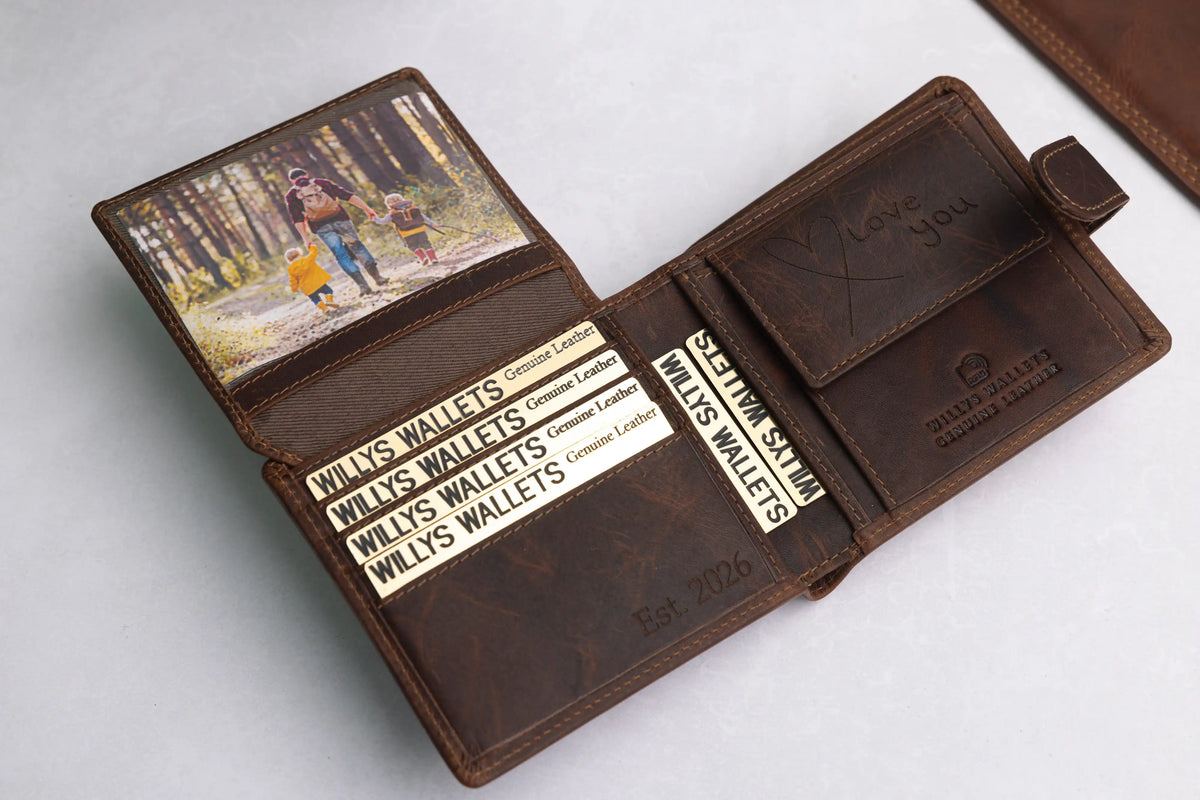 Personalised leather wallet presented as a meaningful 21st birthday gift for him