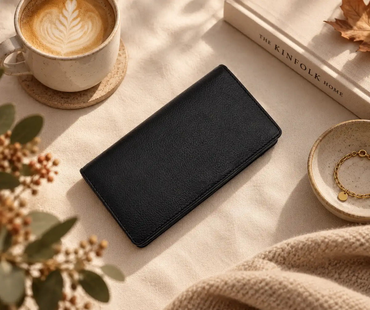 Personalised Black Leather Purse for Women | RFID Multi-Colour Wallet