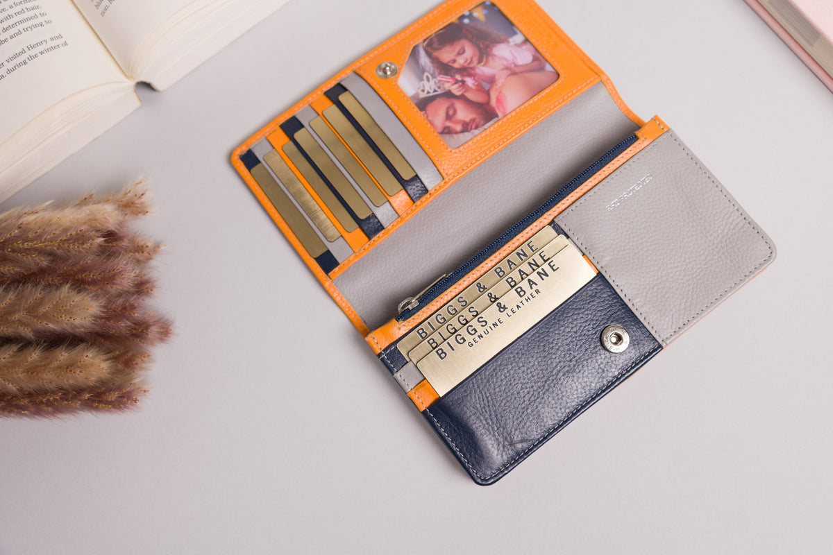 Personalised Orange Leather Purse for Women | RFID Multi-Colour Wallet