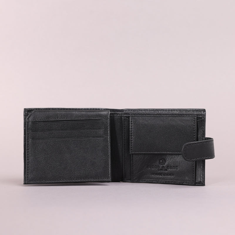 Personalised Engraved Black Bifold Leather Wallet With Coin Pocket