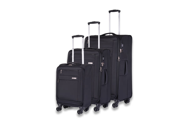 Highbury Black Softside Luggage, Polyester Soft-Shell Spinner/Suitcase Set with 8 Wheels - 28 inches, 24 inches, 20 inches