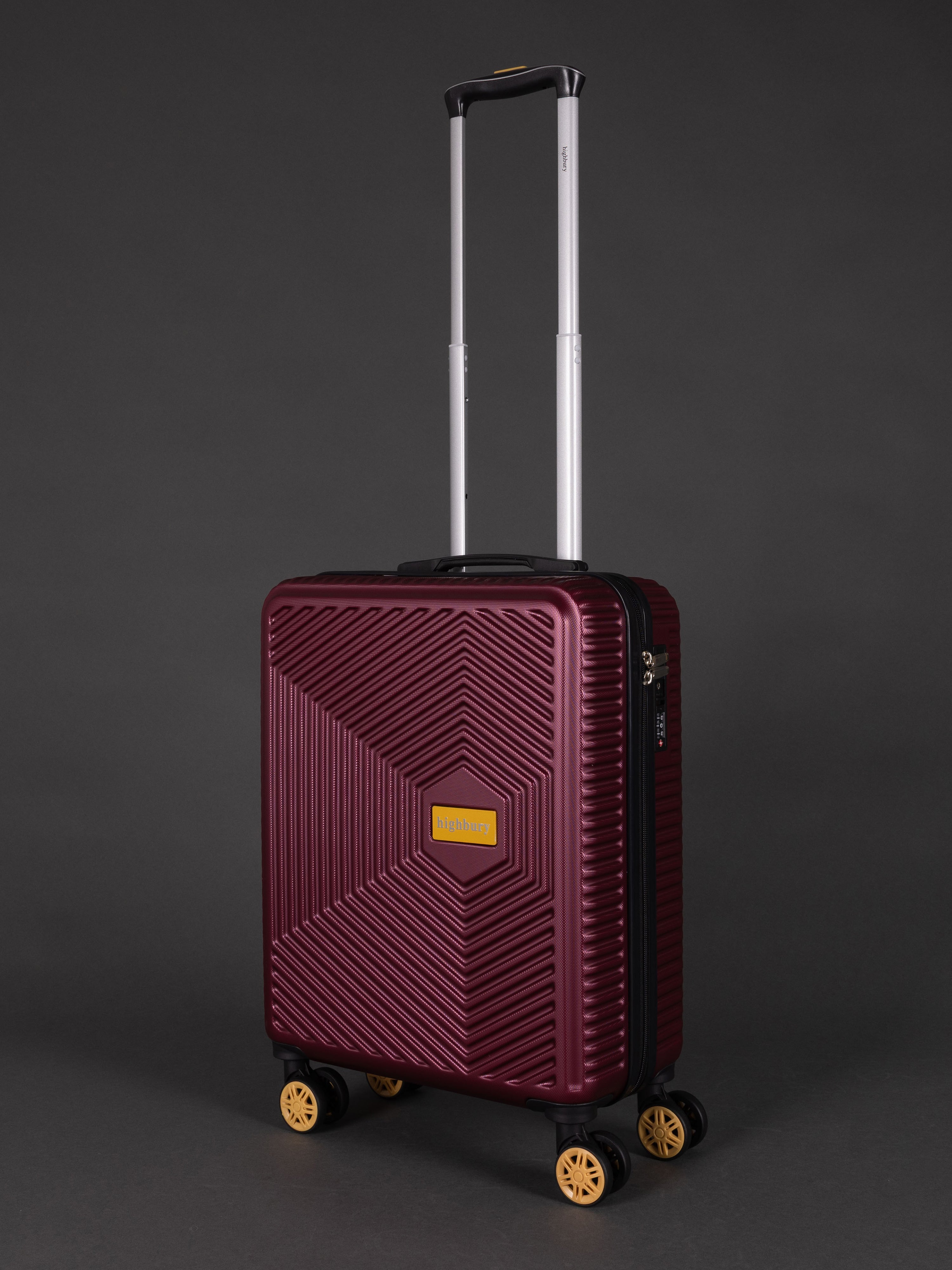 "Lightweight scratch-resistant burgundy hard shell luggage"