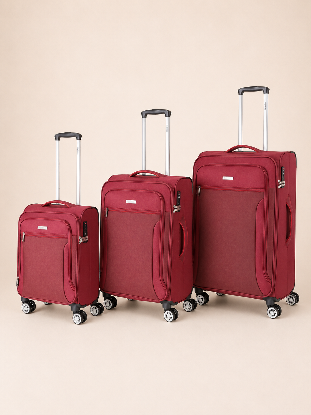 Highbury Burgundy Soft Shell Luggage Set of 3 | TSA Lock | 8 Spinner Wheels