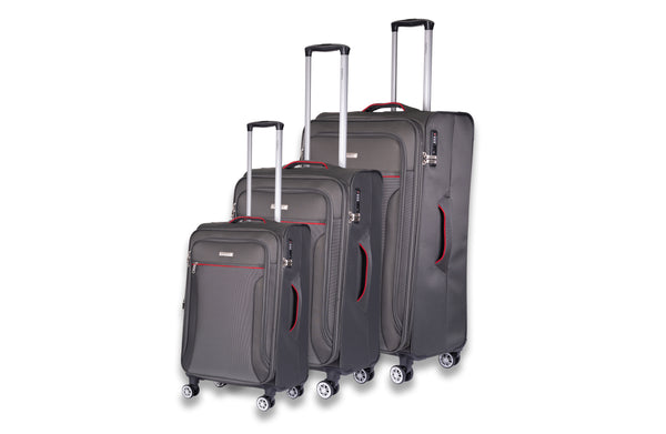 Highbury Dark Grey Softside Luggage, Polyester Soft-Shell Spinner/Suitcase Set with 8 Wheels - 28 inches, 24 inches, 20 inches