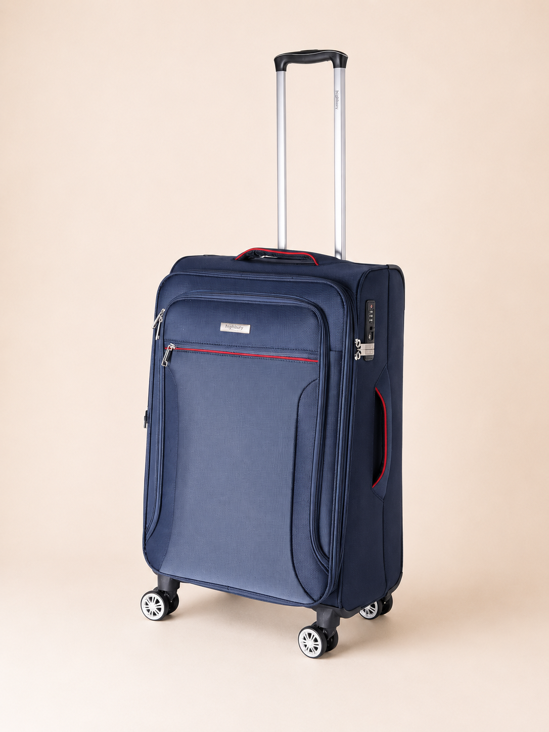 Highbury Navy Soft Shell Luggage Set of 3 | TSA Lock | 8 Spinner Wheels