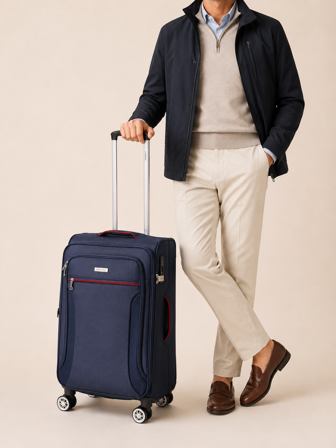 Highbury Navy Soft Shell Luggage Set of 3 | TSA Lock | 8 Spinner Wheels