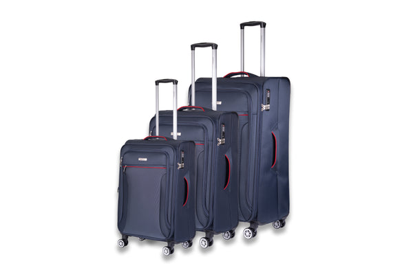 Highbury Navy Softside Luggage, Polyester Soft-Shell Spinner/Suitcase Set with 8 Wheels - 28 inches, 24 inches, 20 inches