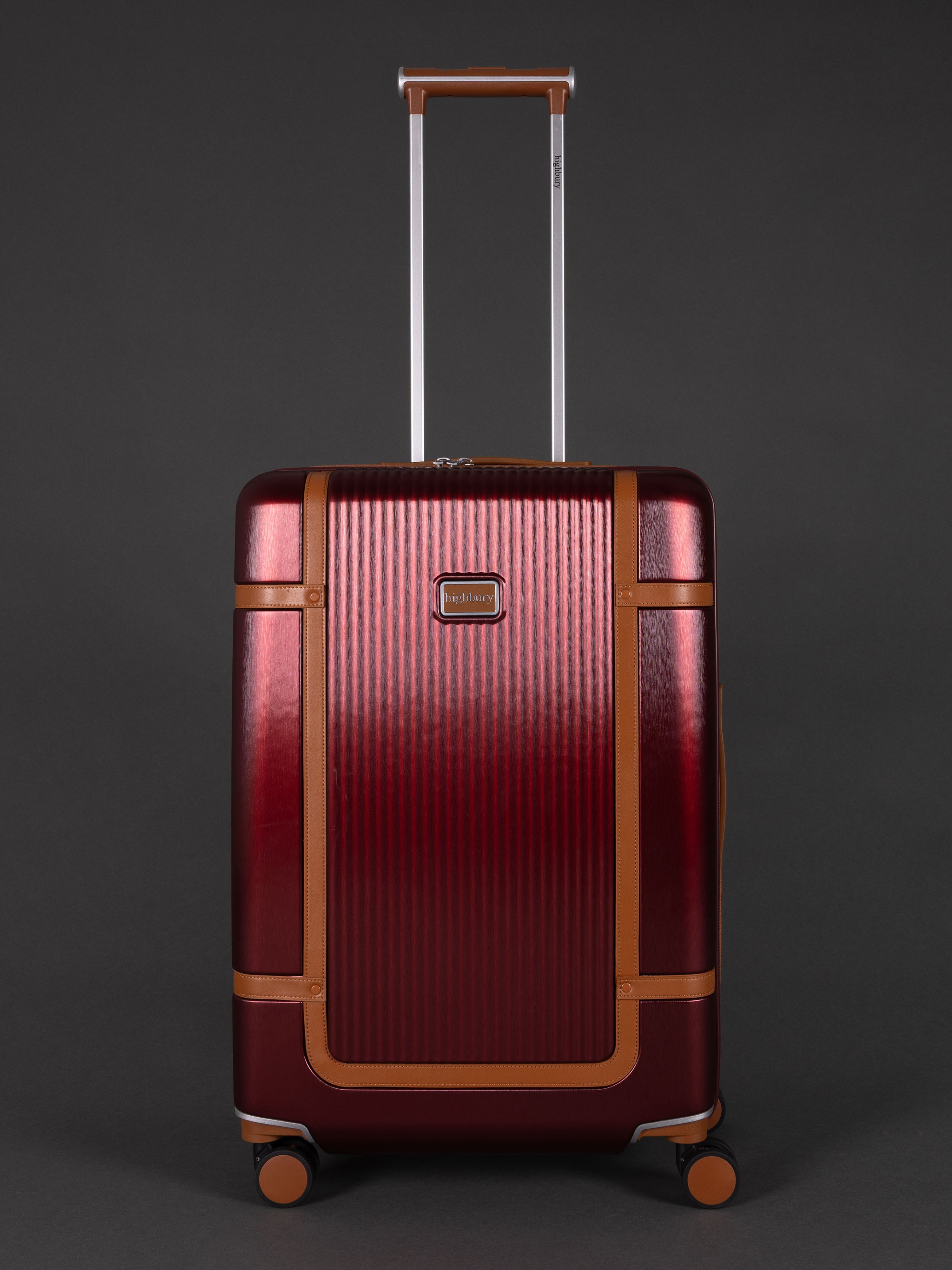 "25 inch medium burgundy hard shell suitcase with TSA lock"