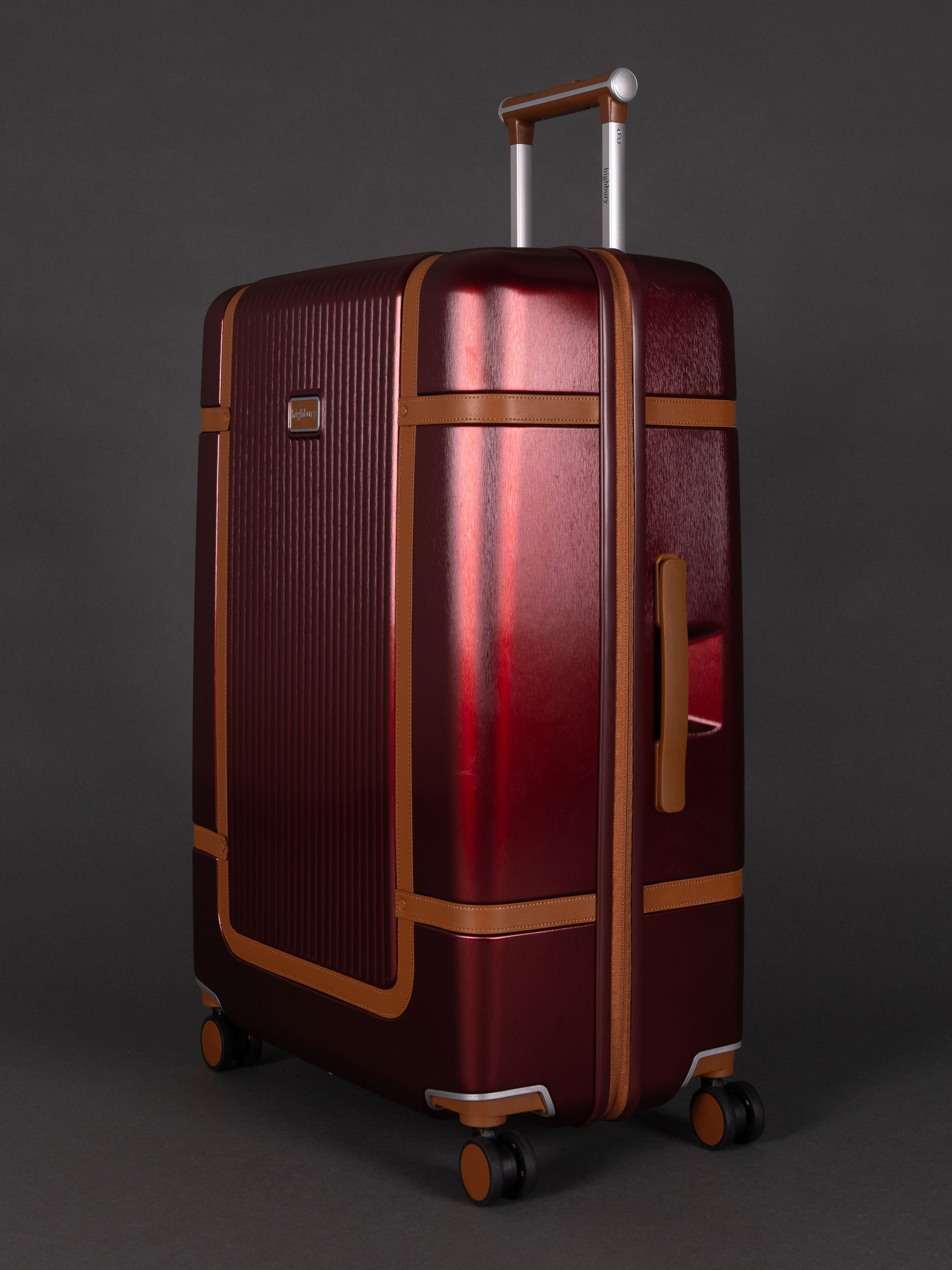 "29 inch large burgundy spinner suitcase with TSA-approved lock"