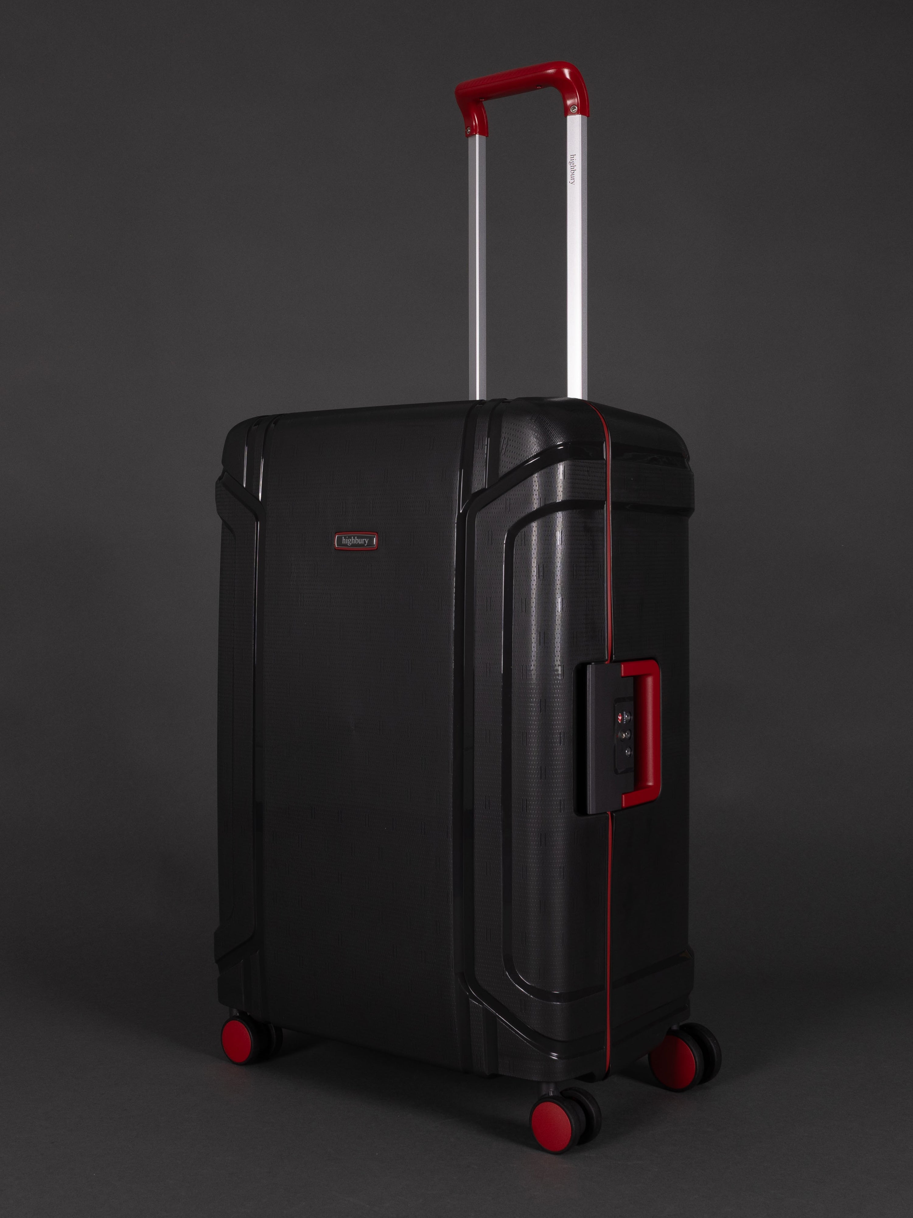 "25 inch medium dark grey suitcase with hard shell and TSA lock"