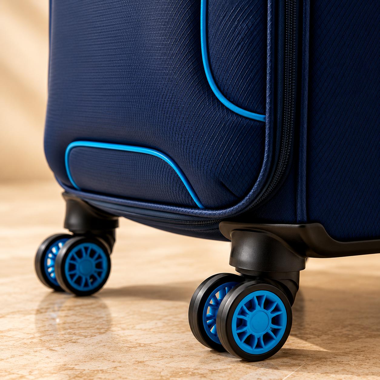 Highbury Navy Polyester Soft Shell Luggage Set – 3 Piece Spinner Suitcases with 8 Wheels (20", 24", 28")
