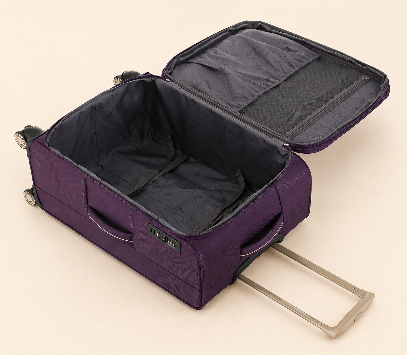Highbury Purple Polyester Soft Shell Luggage Set – 3 Piece Spinner Suitcases with 8 Wheels (20", 24", 28")