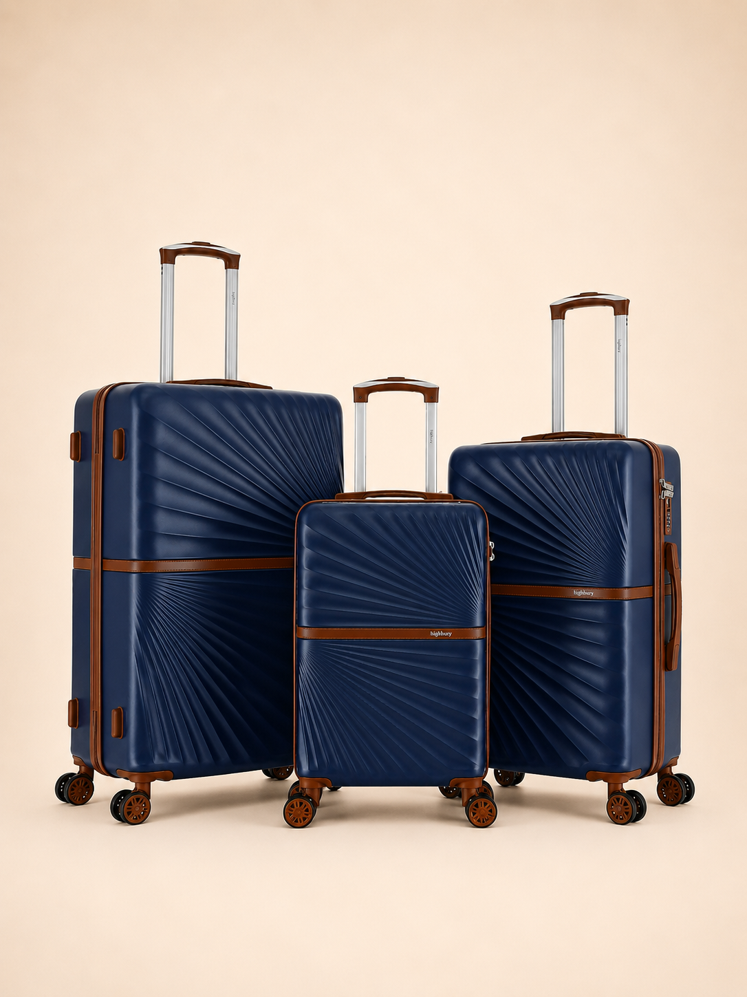 Highbury Sensu Navy Hard Shell Luggage Set of 3 | TSA Lock ABS Suitcases