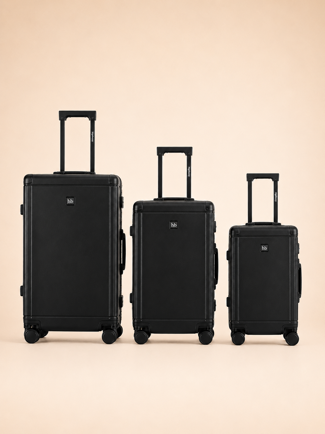 Highbury Cargo Black Aluminium Frame Luggage Set of 3 | Zipless TSA Lock Suitcases