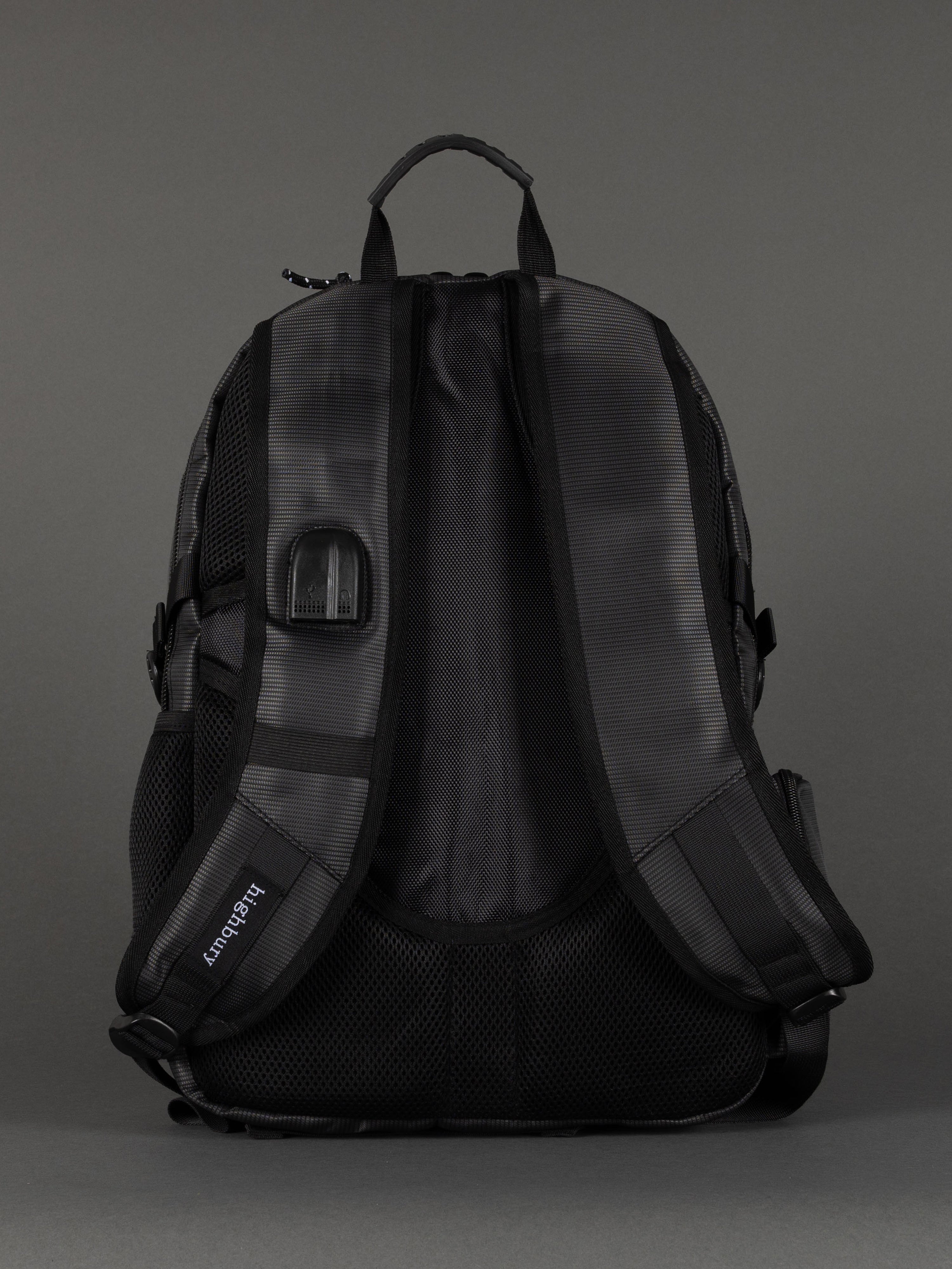 Highbury 18-Inch Black Laptop Backpack – Durable Polyester Work, School & Travel Bag with USB Charging Port