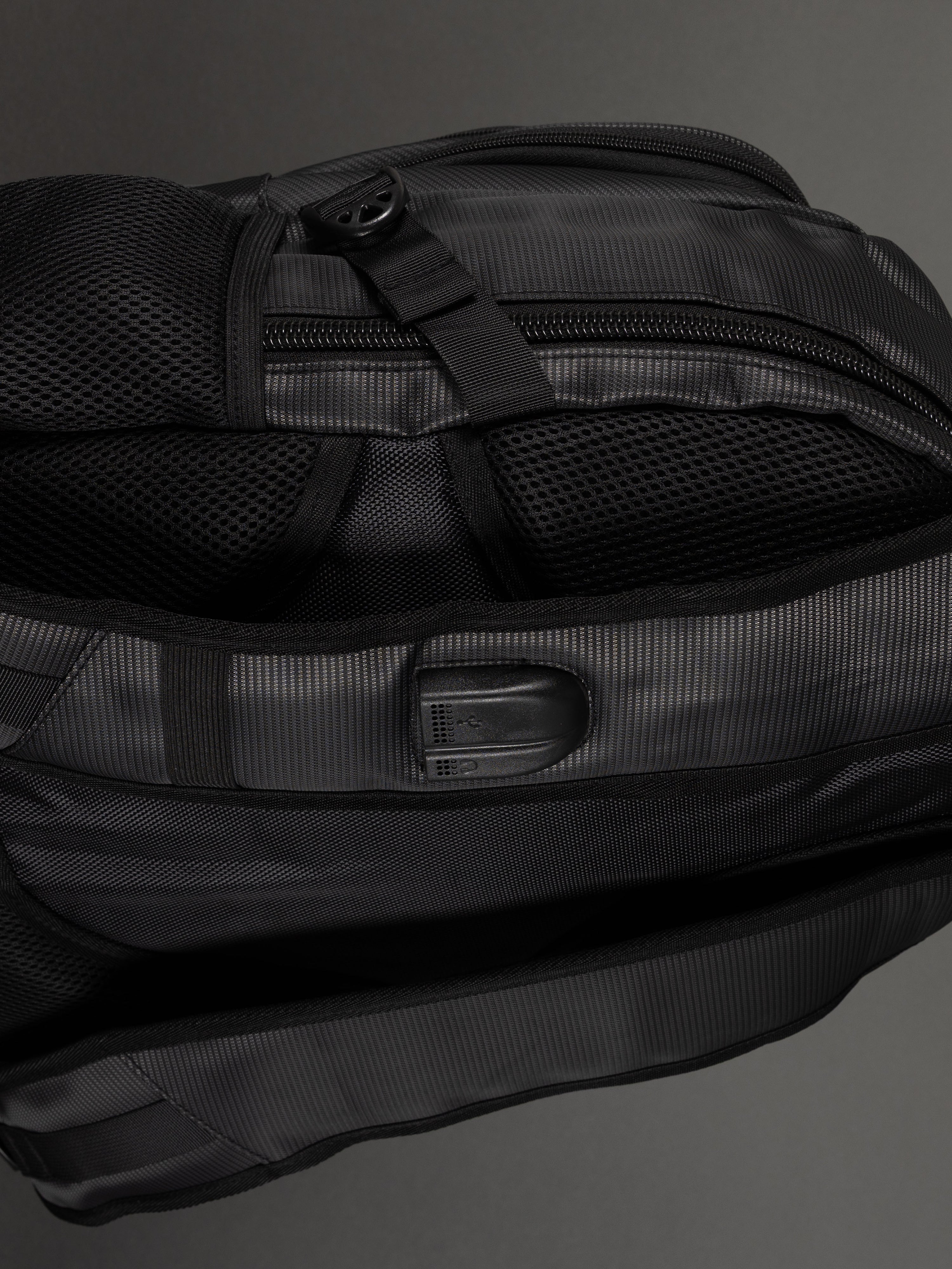Highbury black USB charging backpack