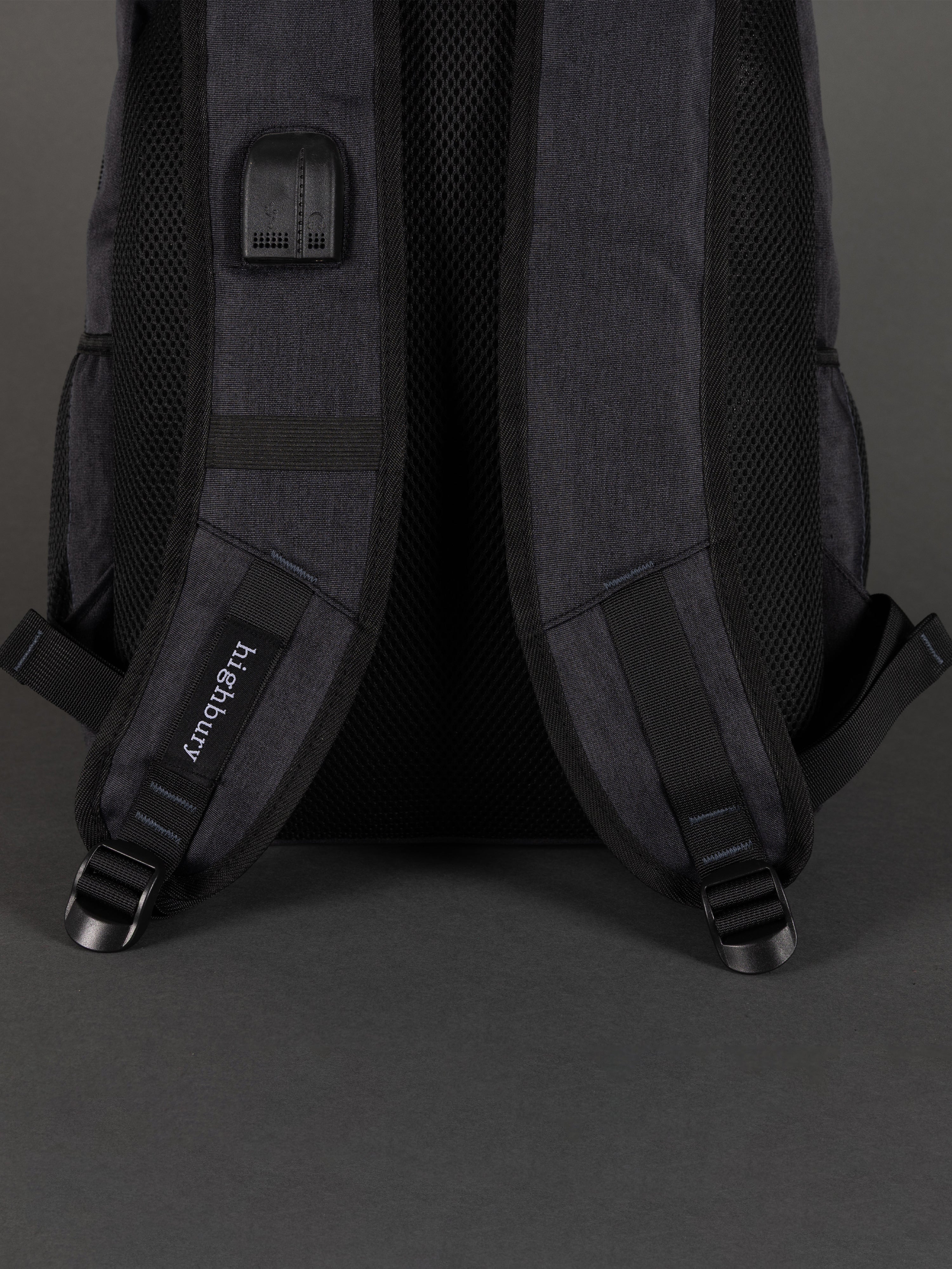 Highbury 18-Inch Grey Laptop Backpack – 1680D Polyester Work, School & Travel Bag with USB Charging Port