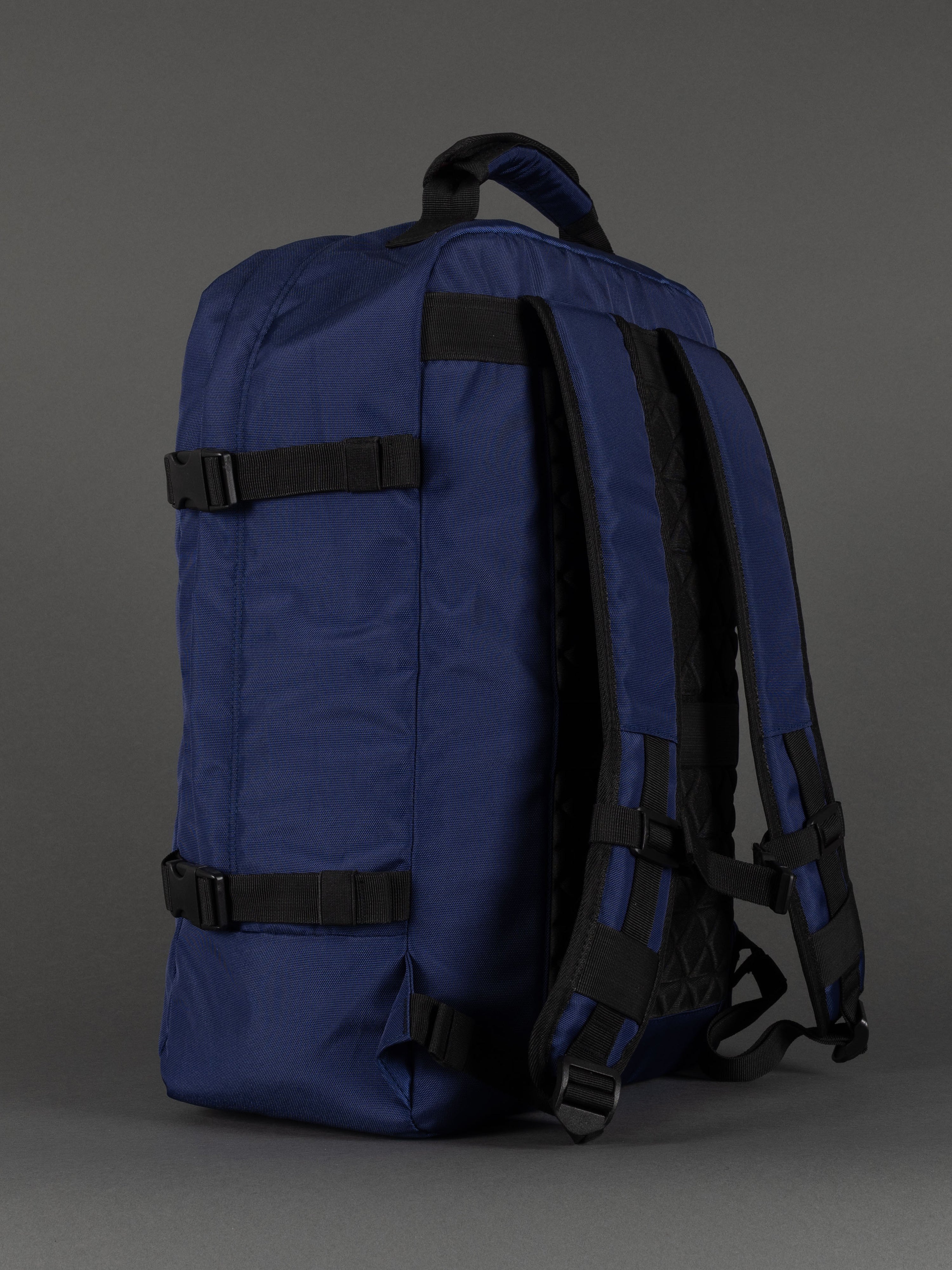 "Professional navy cabin backpack with organiser sections"