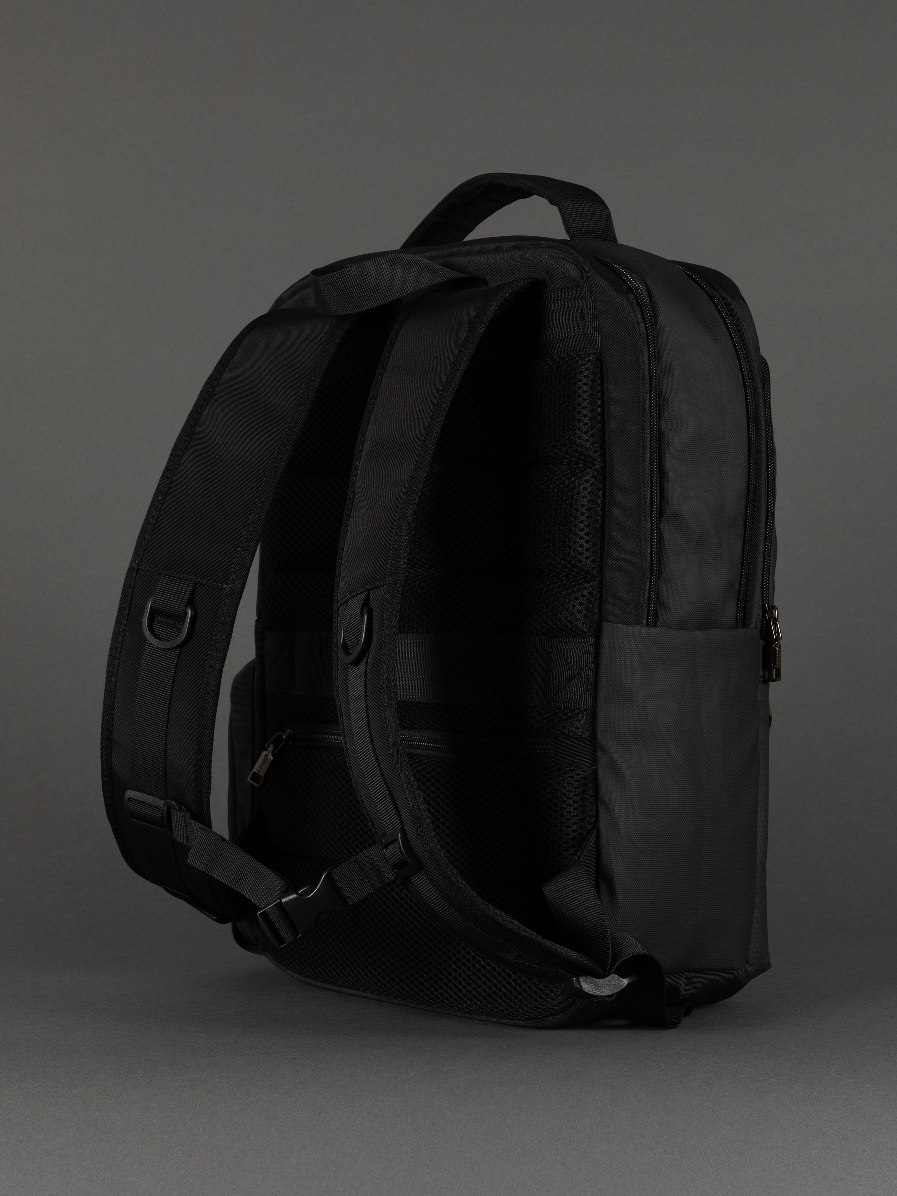 "Professional black backpack with organiser compartments"