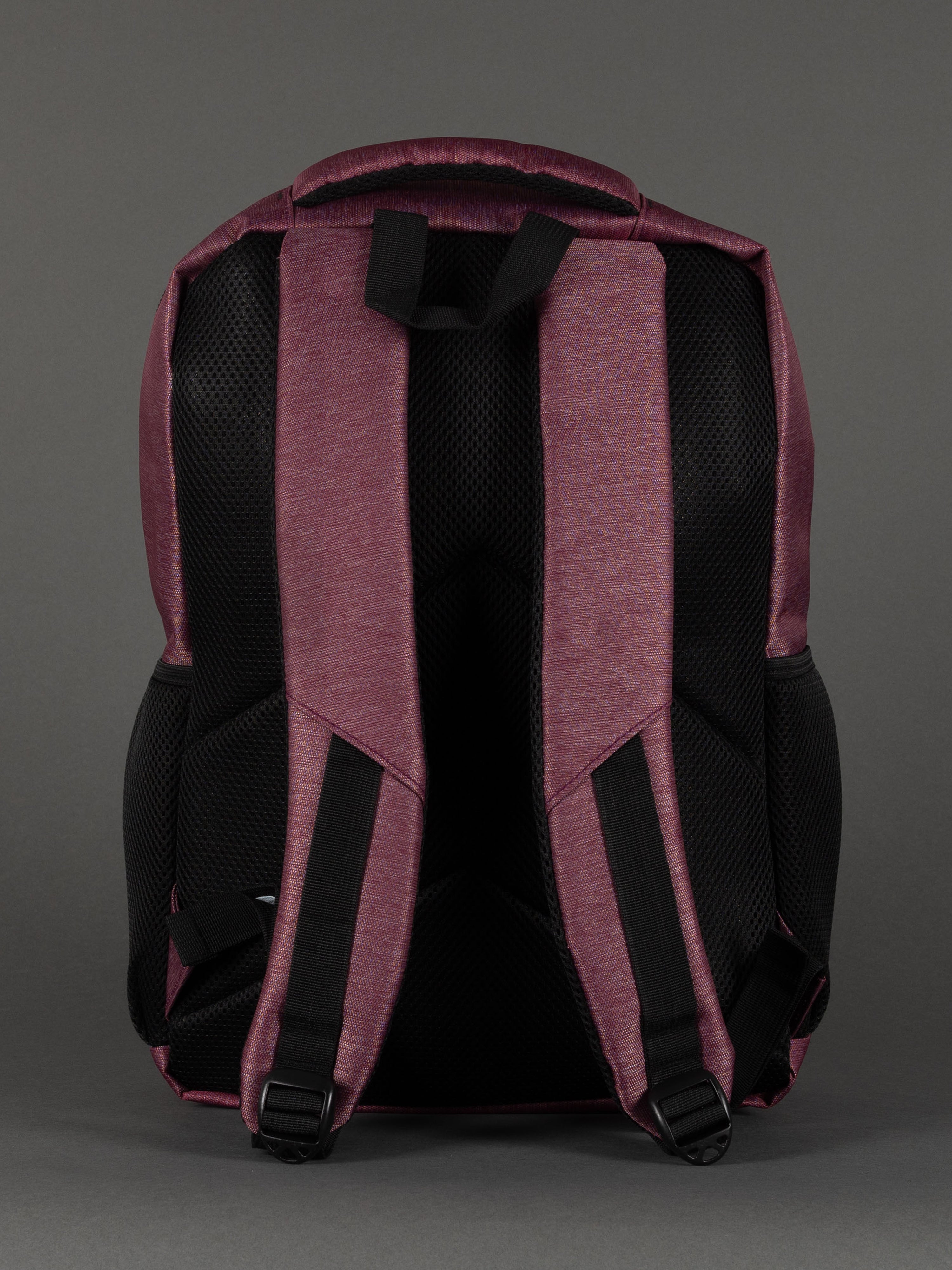 "Durable polyester burgundy cabin-size backpack"