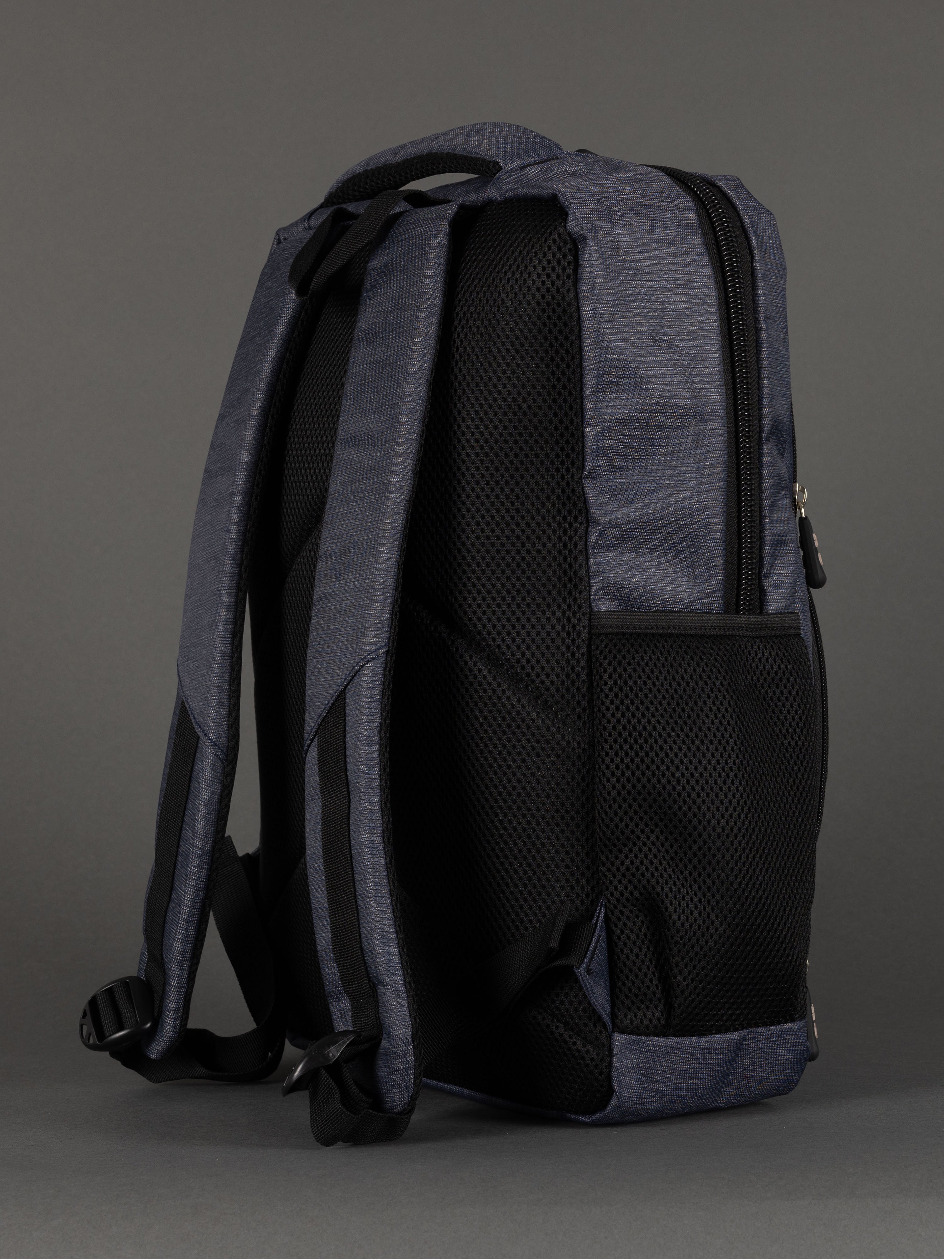 "Professional navy laptop backpack with organiser sections"