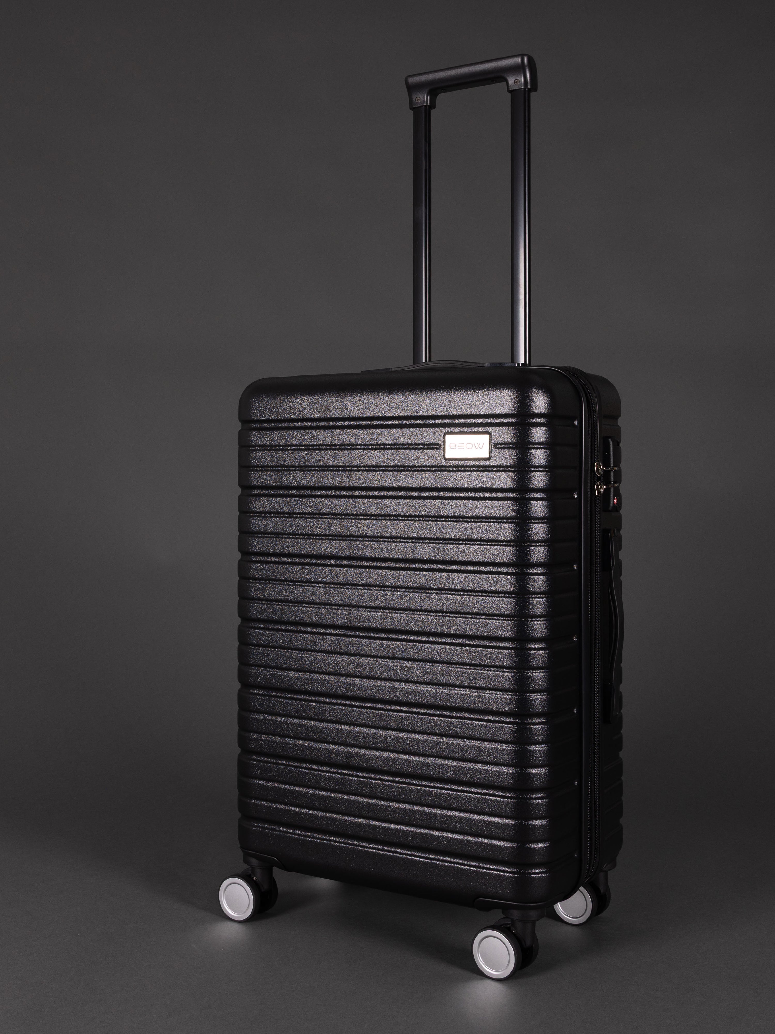 BEOW 3 Piece Black Luggage Set – 20", 24" & 28" Suitcases with Expandable Hard Shell, Spinner Wheels & TSA Locks