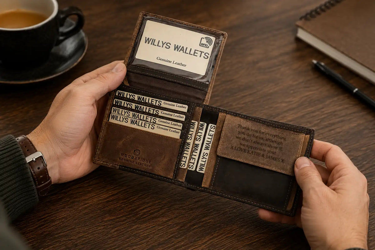 Personalised Brown & Cognac Leather Wallet – Bifold with Coin Pocket