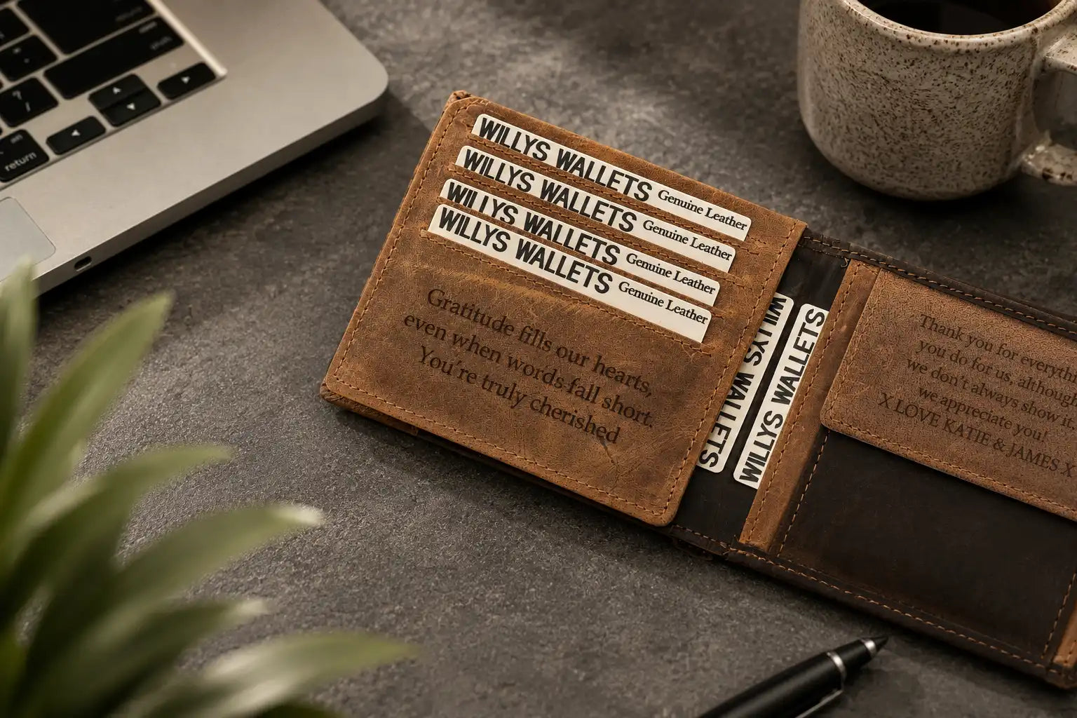 Personalised Brown & Cognac Leather Wallet – Bifold with Coin Pocket
