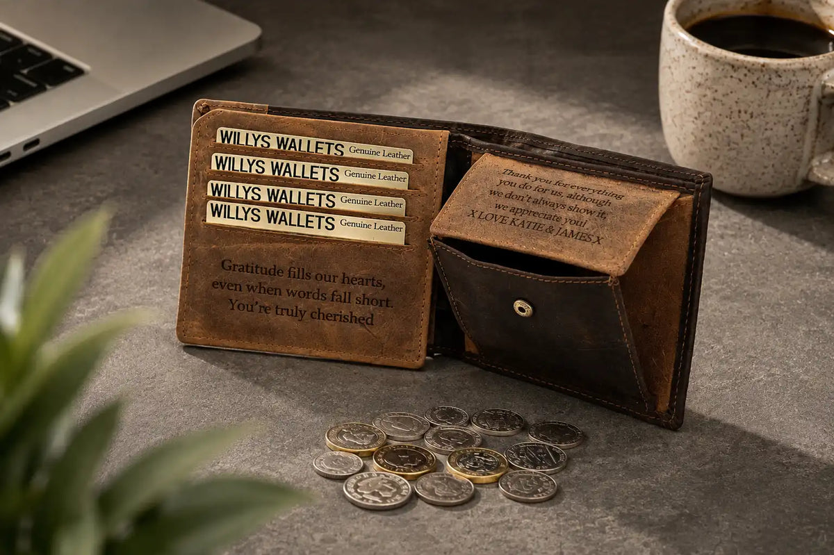 Personalised Brown & Cognac Leather Wallet – Bifold with Coin Pocket