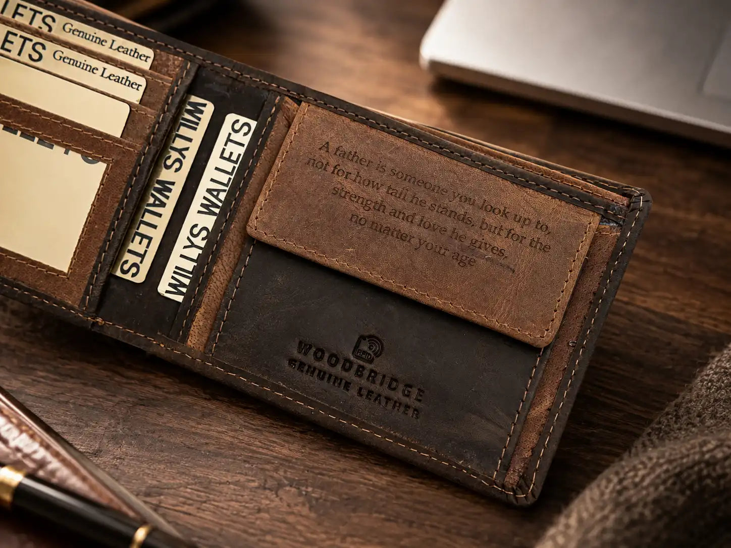 Personalised Brown & Cognac Leather Wallet – Men’s Bifold with Coin Pocket