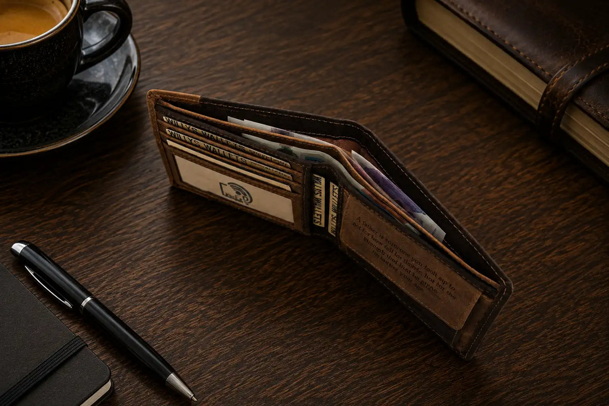 Personalised Brown & Cognac Leather Wallet – Men’s Bifold with Coin Pocket