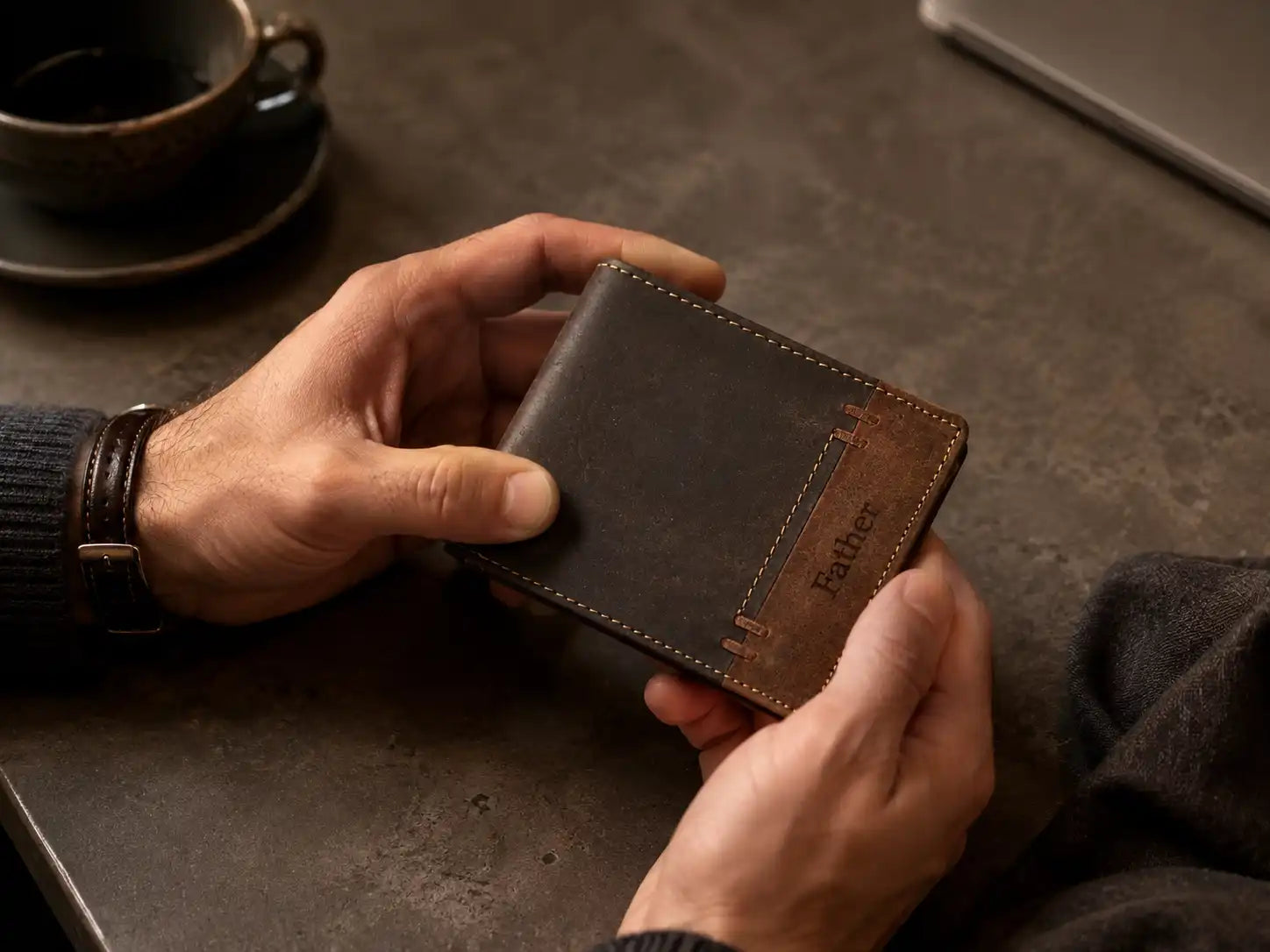 Personalised High-Capacity Brown & Cognac Leather Wallet – Men’s Bifold Design