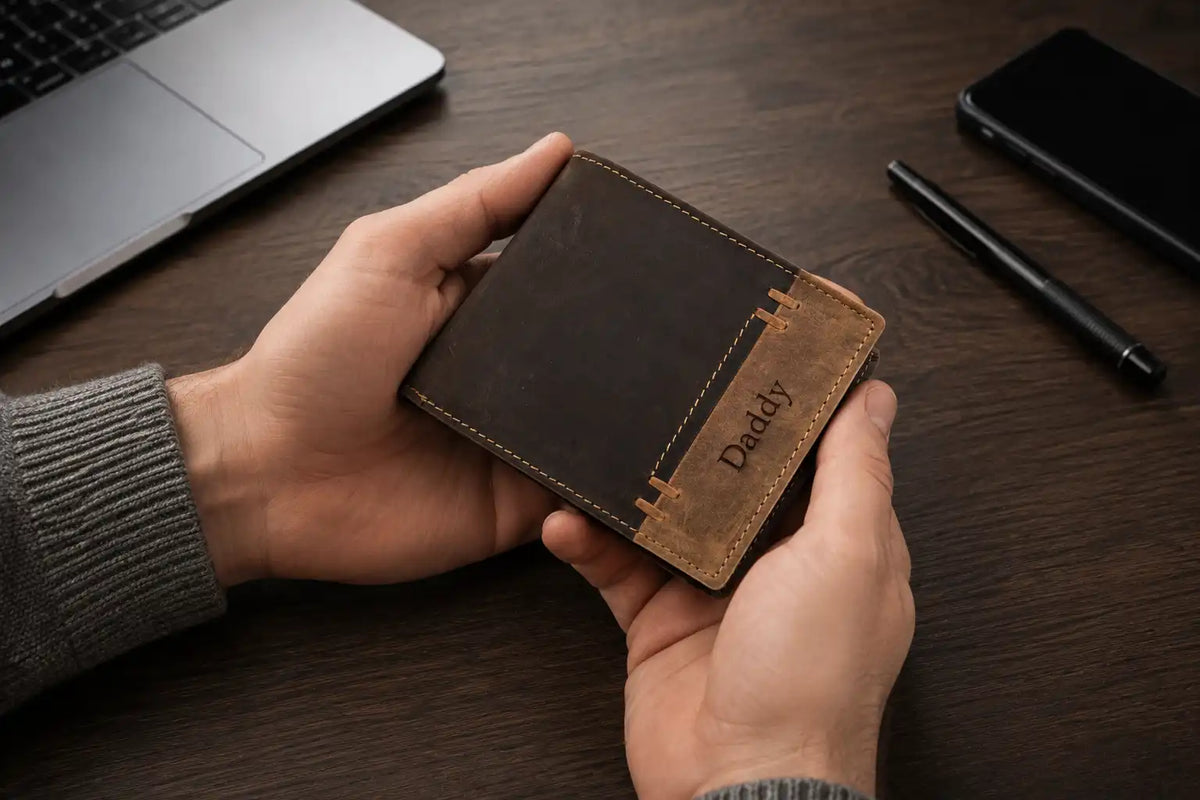 Personalised Brown & Cognac Leather Wallet – Bifold with Zip Coin Pocket