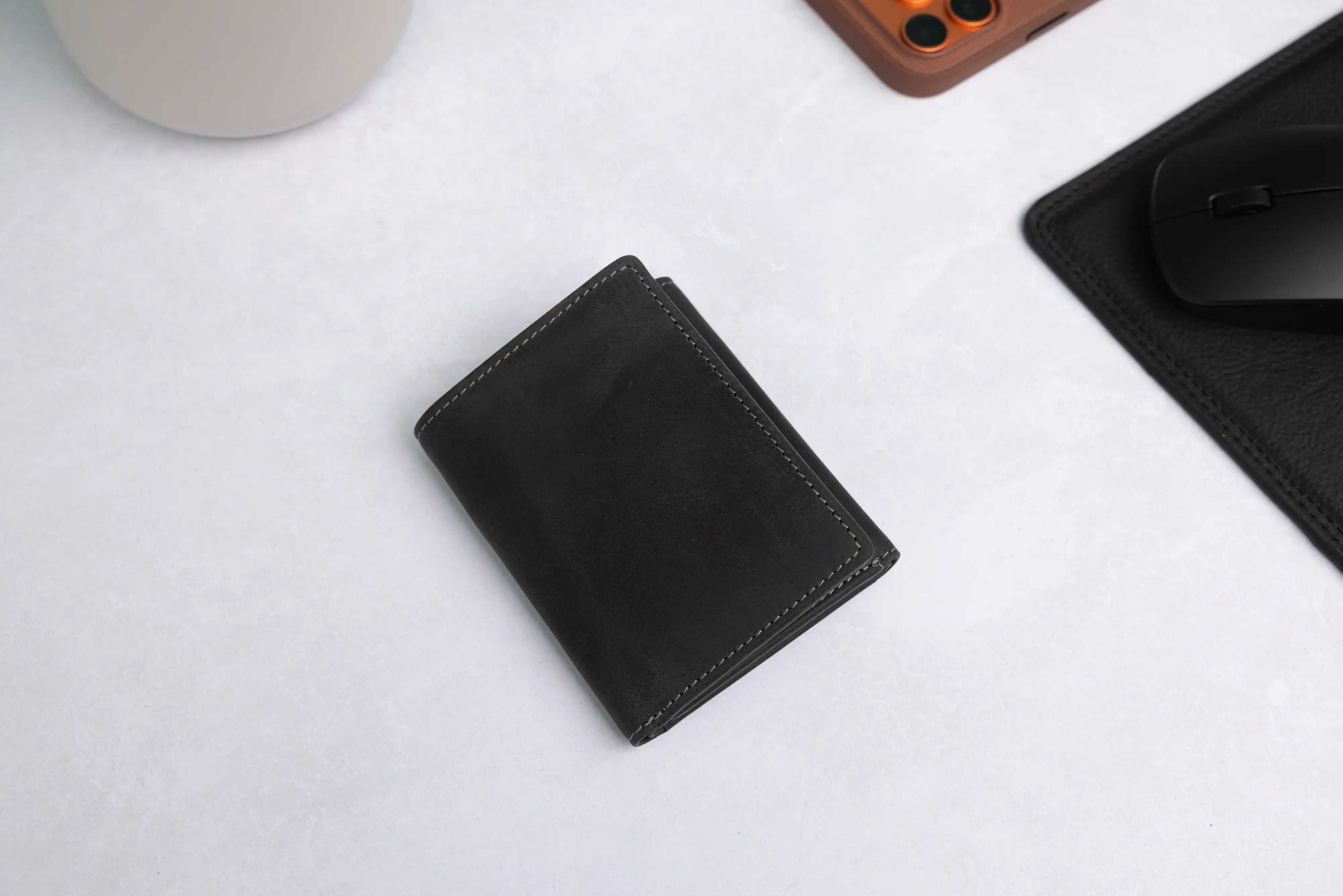 Personalised Black Hunter Leather Wallet – Trifold RFID Wallet for Men