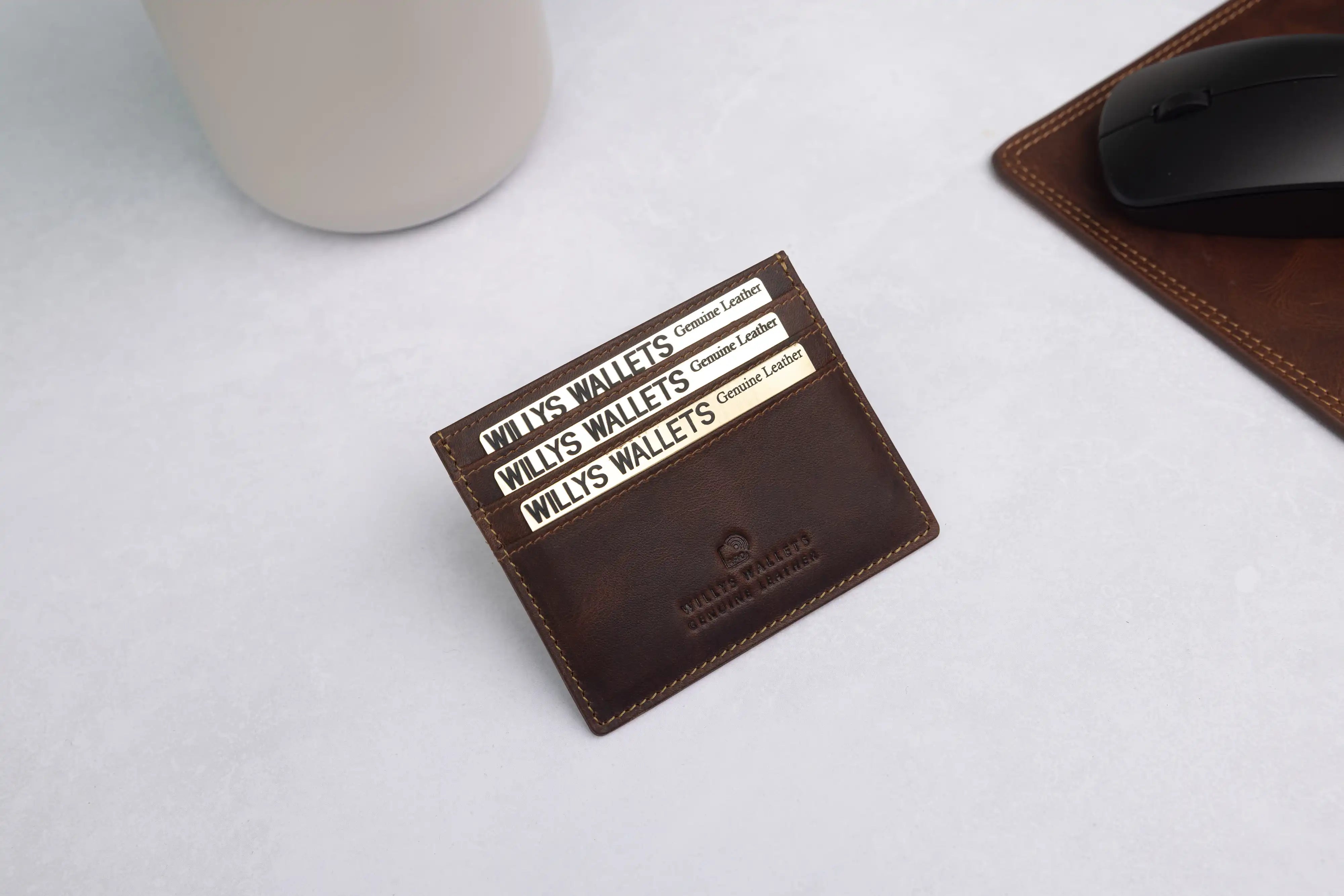 Personalised Brown Leather Card Holder – Slim RFID Wallet