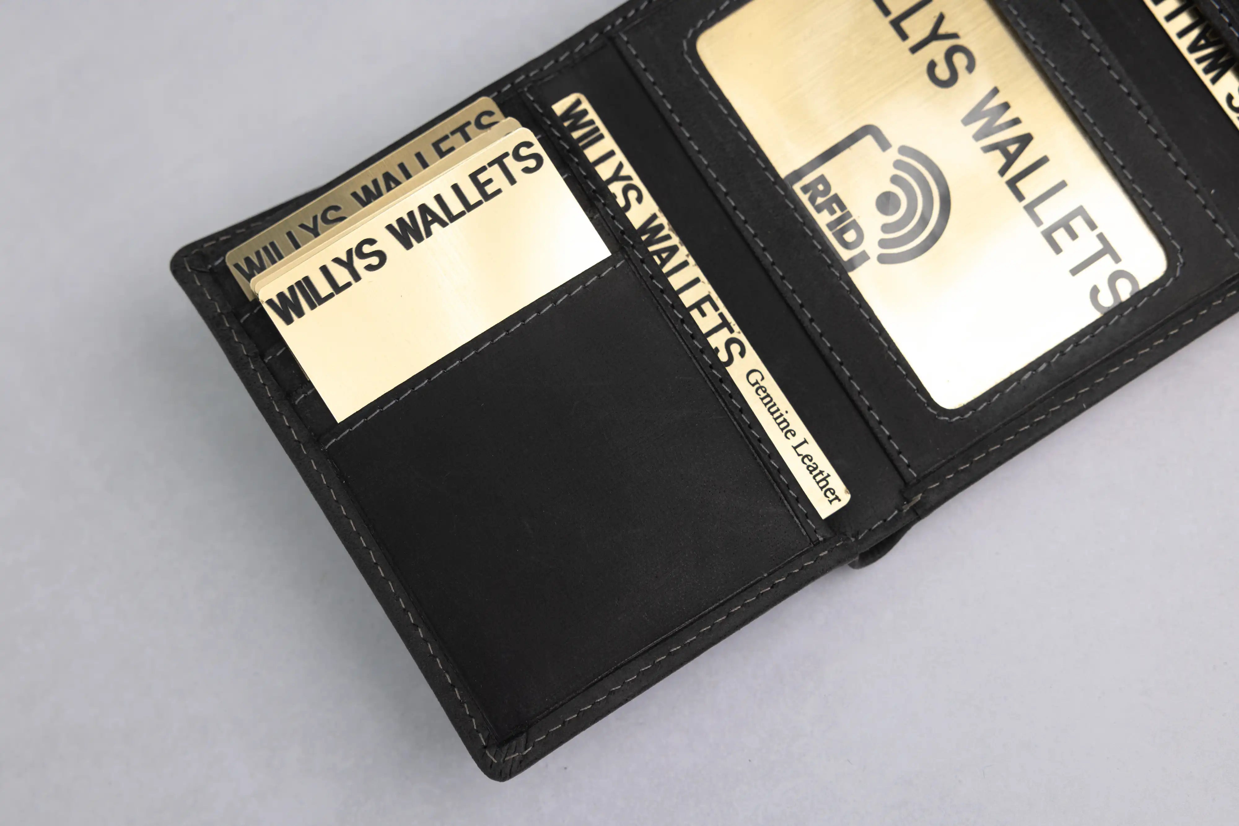 Personalised Black Hunter Leather Wallet – Trifold RFID Wallet for Men