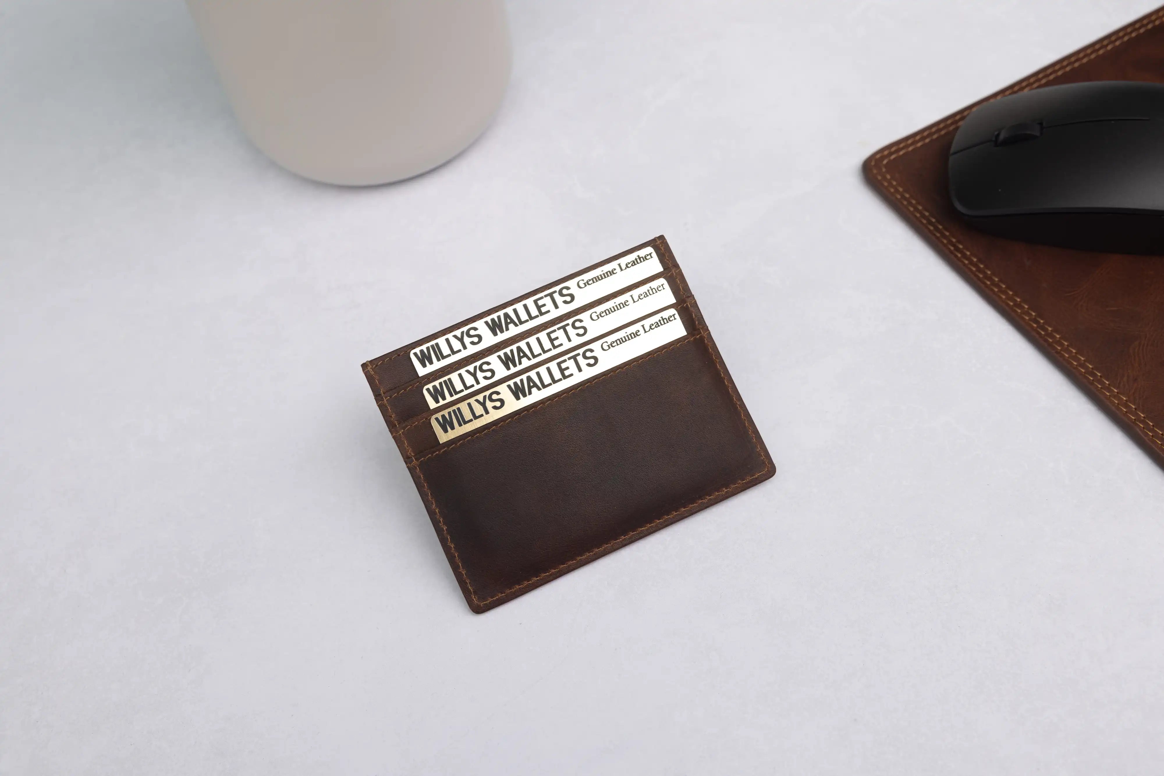 Personalised Brown Leather Card Holder – Slim RFID Wallet