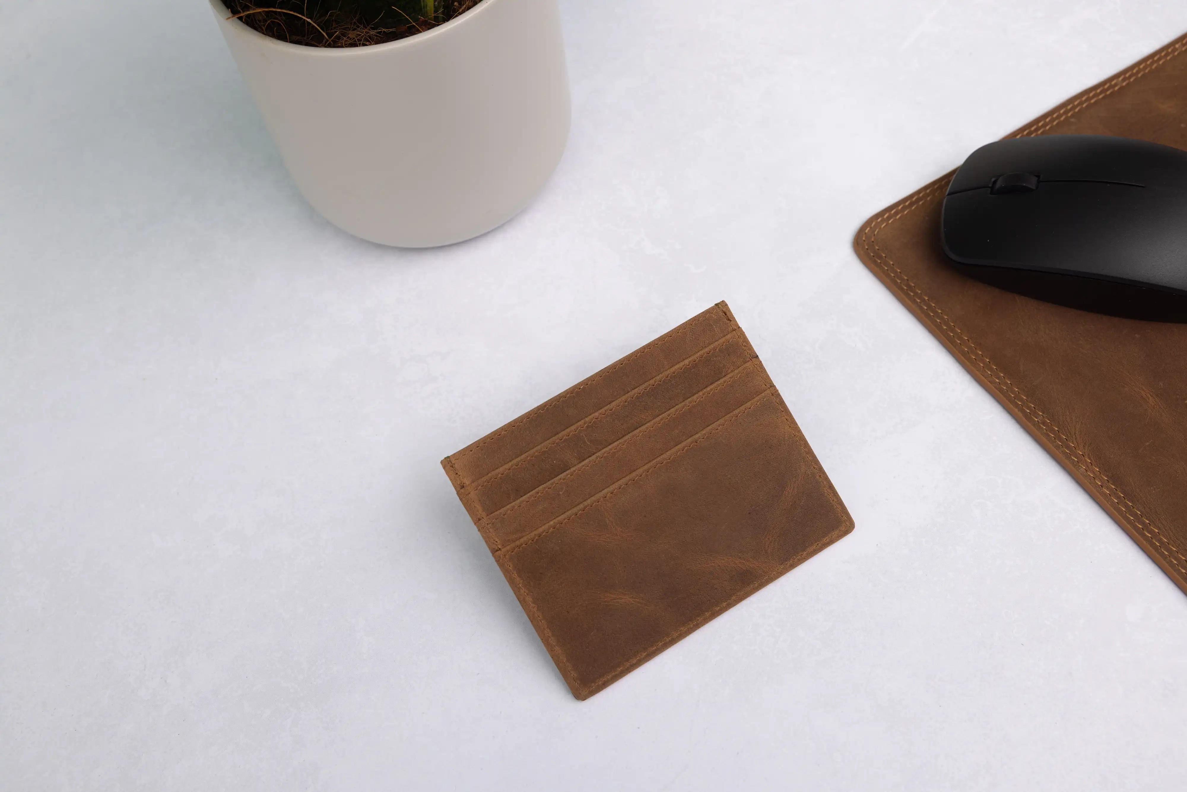 Personalised Rustic Brown Leather Card Holder – RFID Slim Wallet