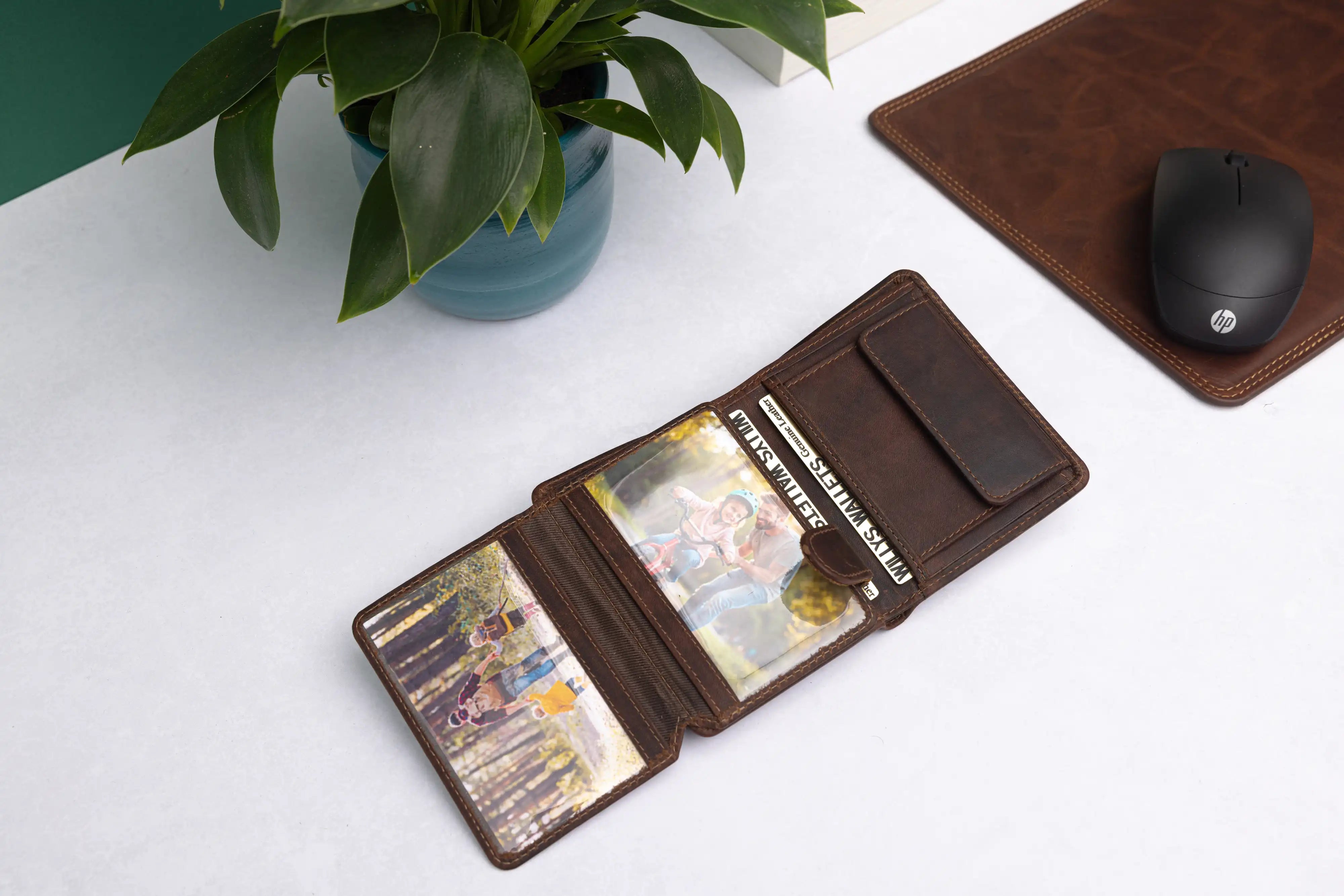 Personalised Brown Leather Wallet – Trifold Design with RFID Protection