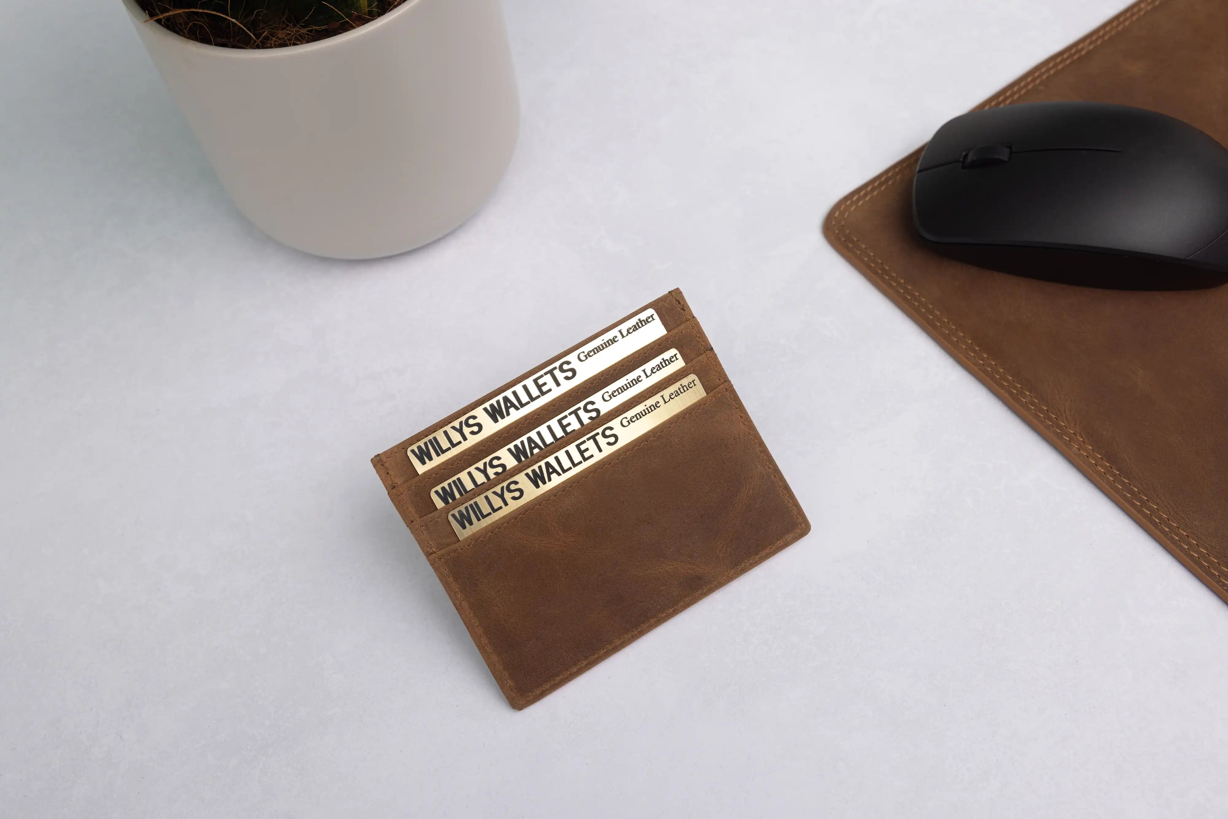 Personalised Rustic Brown Leather Card Holder – RFID Slim Wallet