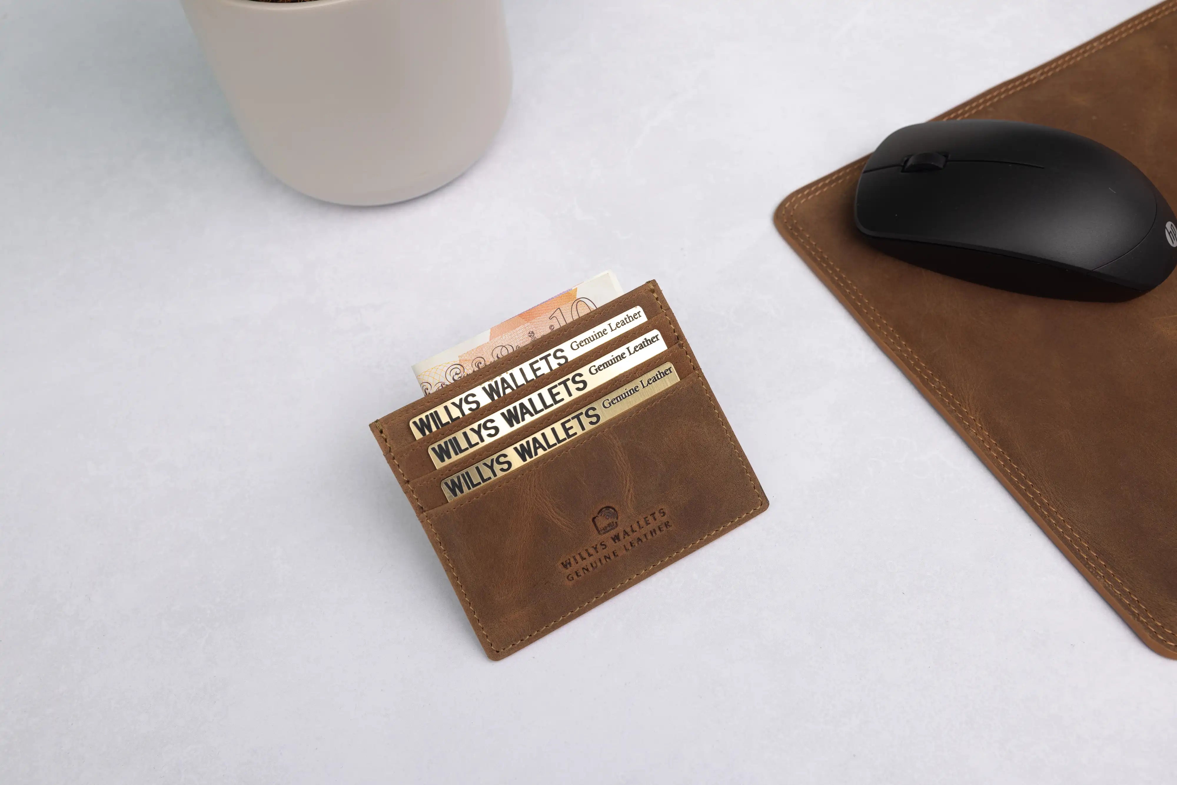 Personalised Rustic Brown Leather Card Holder – RFID Slim Wallet