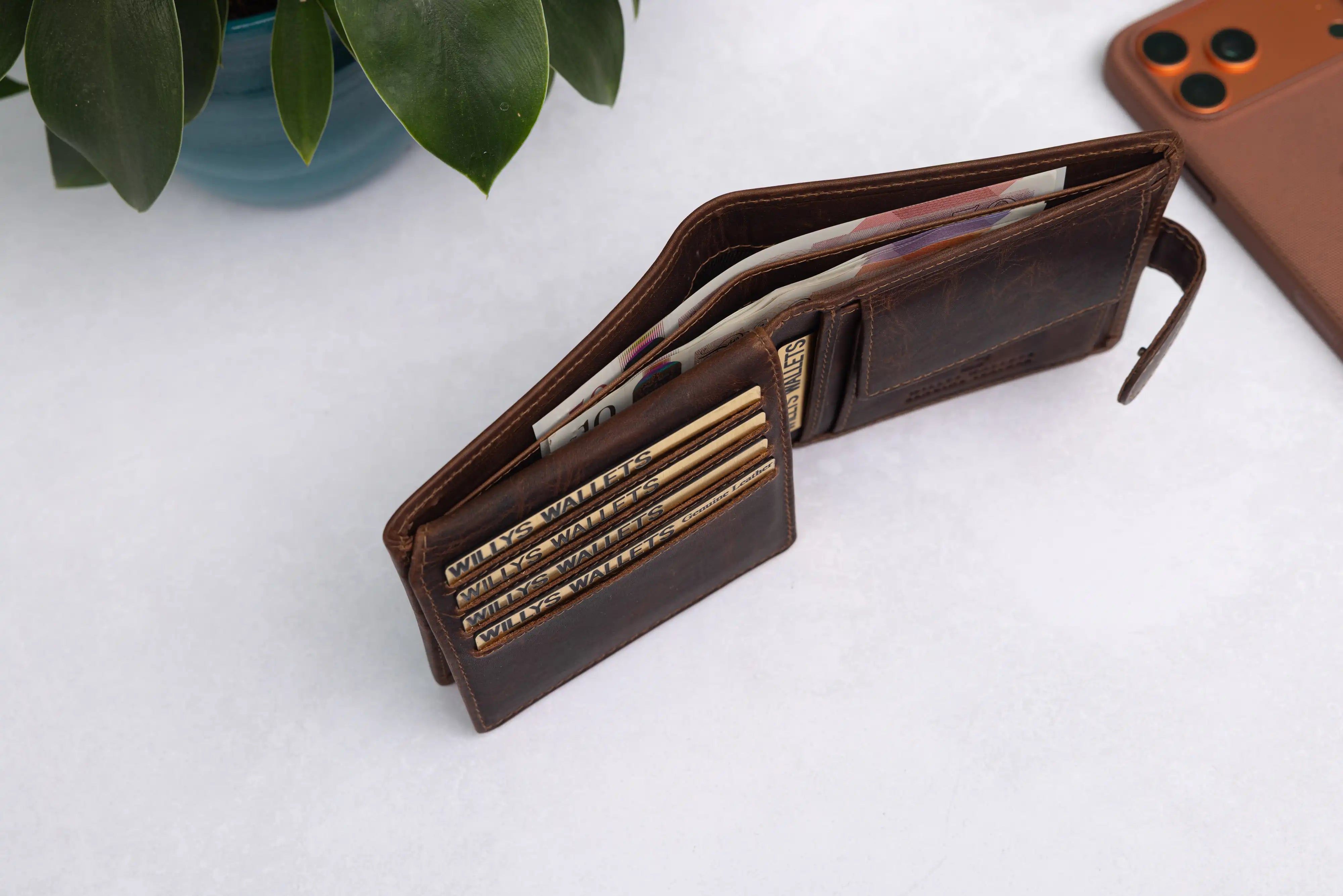 Personalised Brown Leather Wallet – Bifold with Coin Pocket