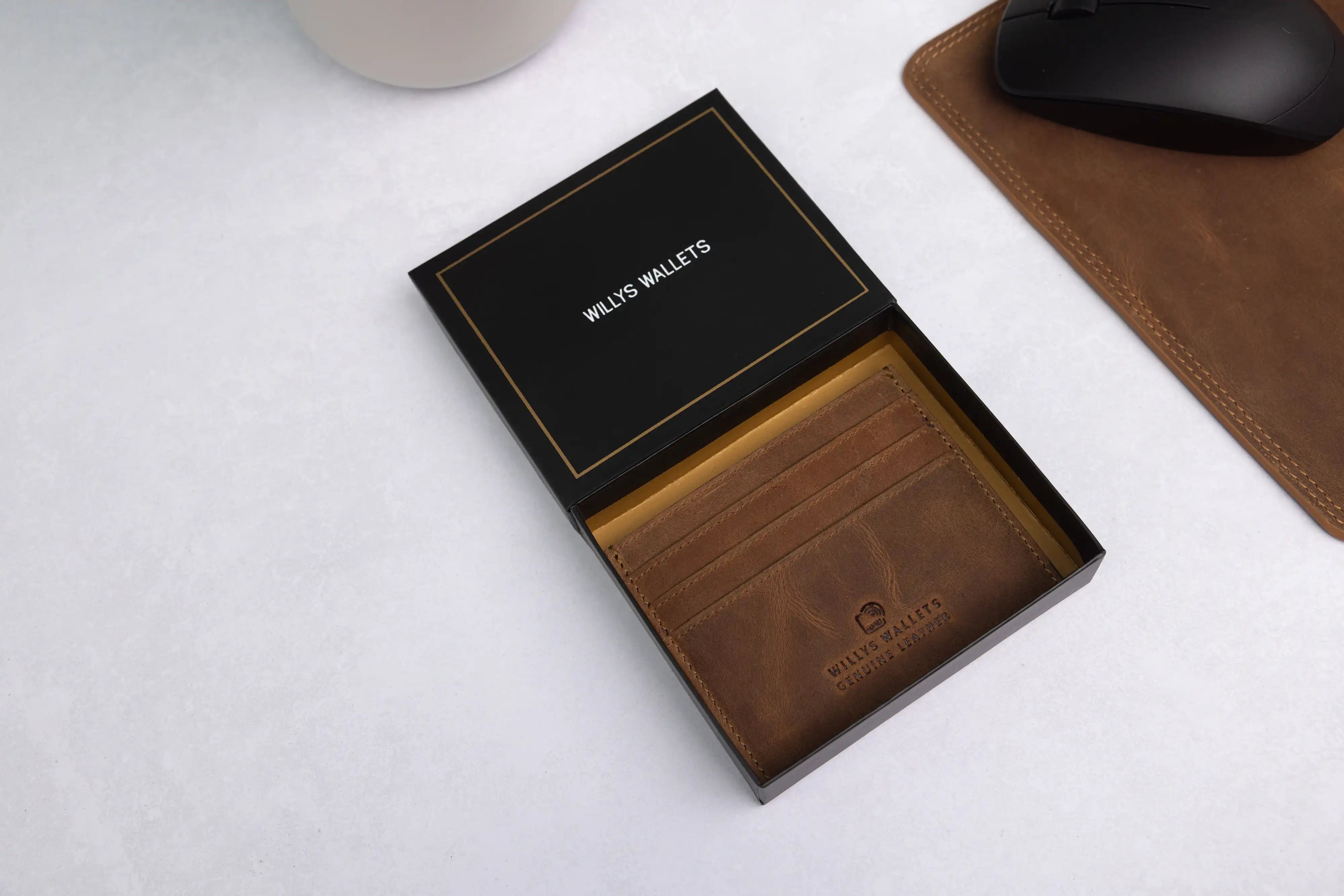 Personalised Rustic Brown Leather Card Holder – RFID Slim Wallet