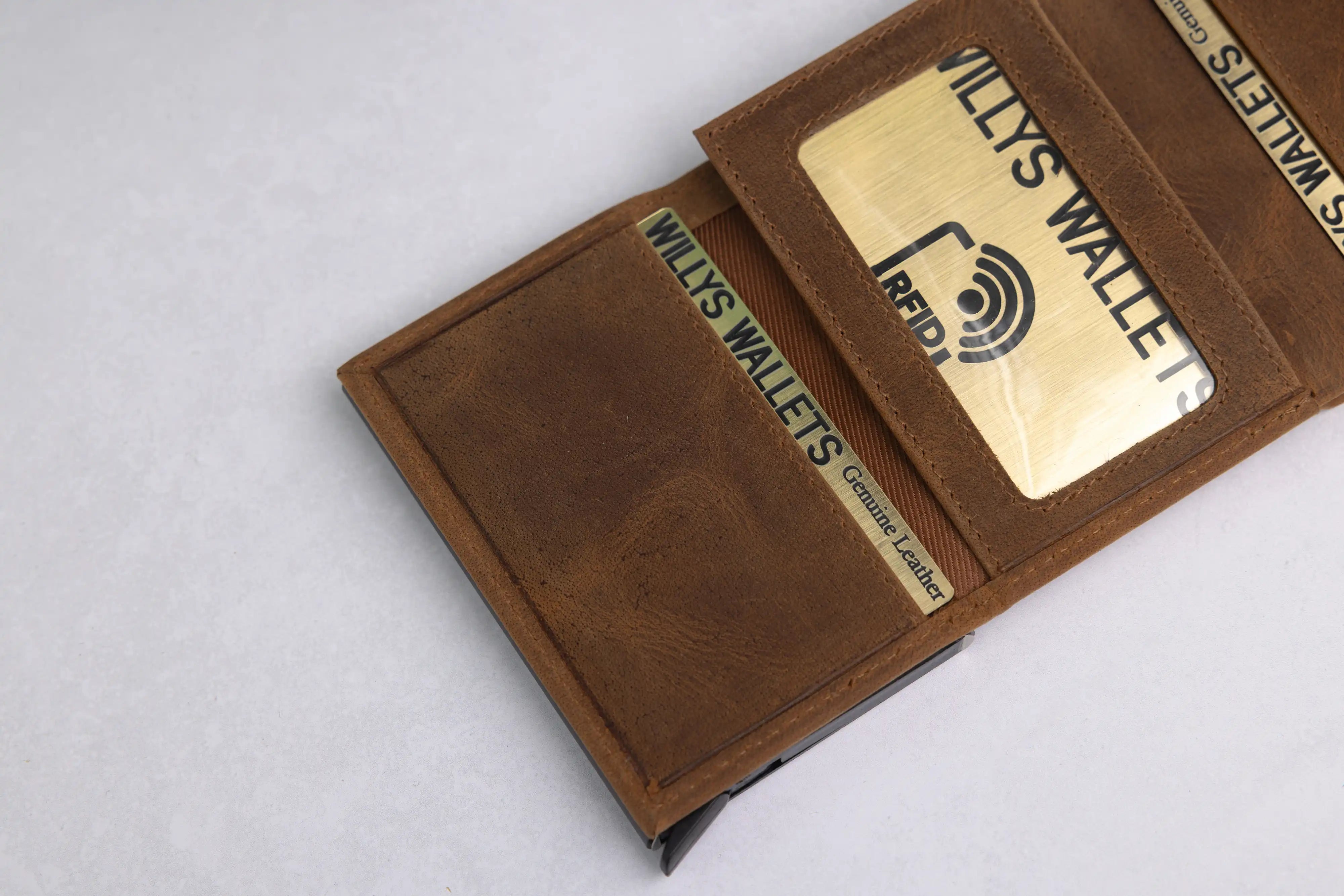 Personalised 6-Card Cognac Pop-Up Wallet – RFID Secure, Compact & Stylish