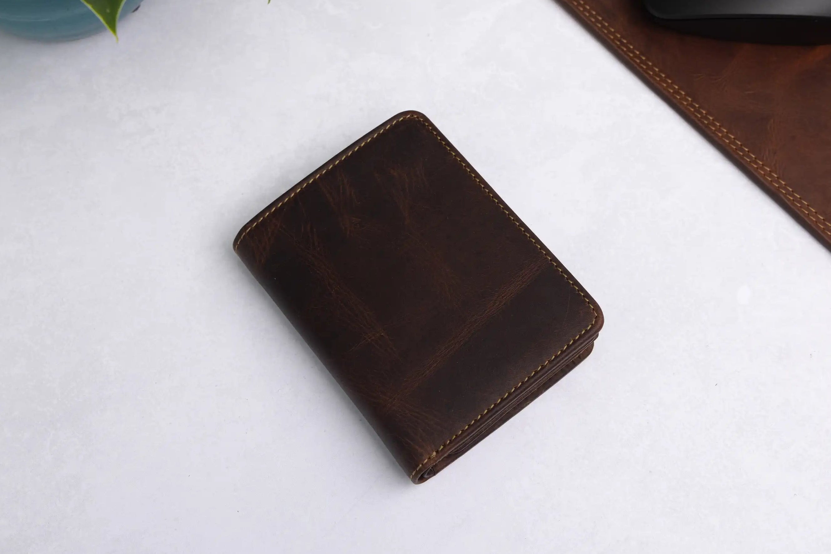 Personalised Brown Leather Wallet – Trifold Design with RFID Protection