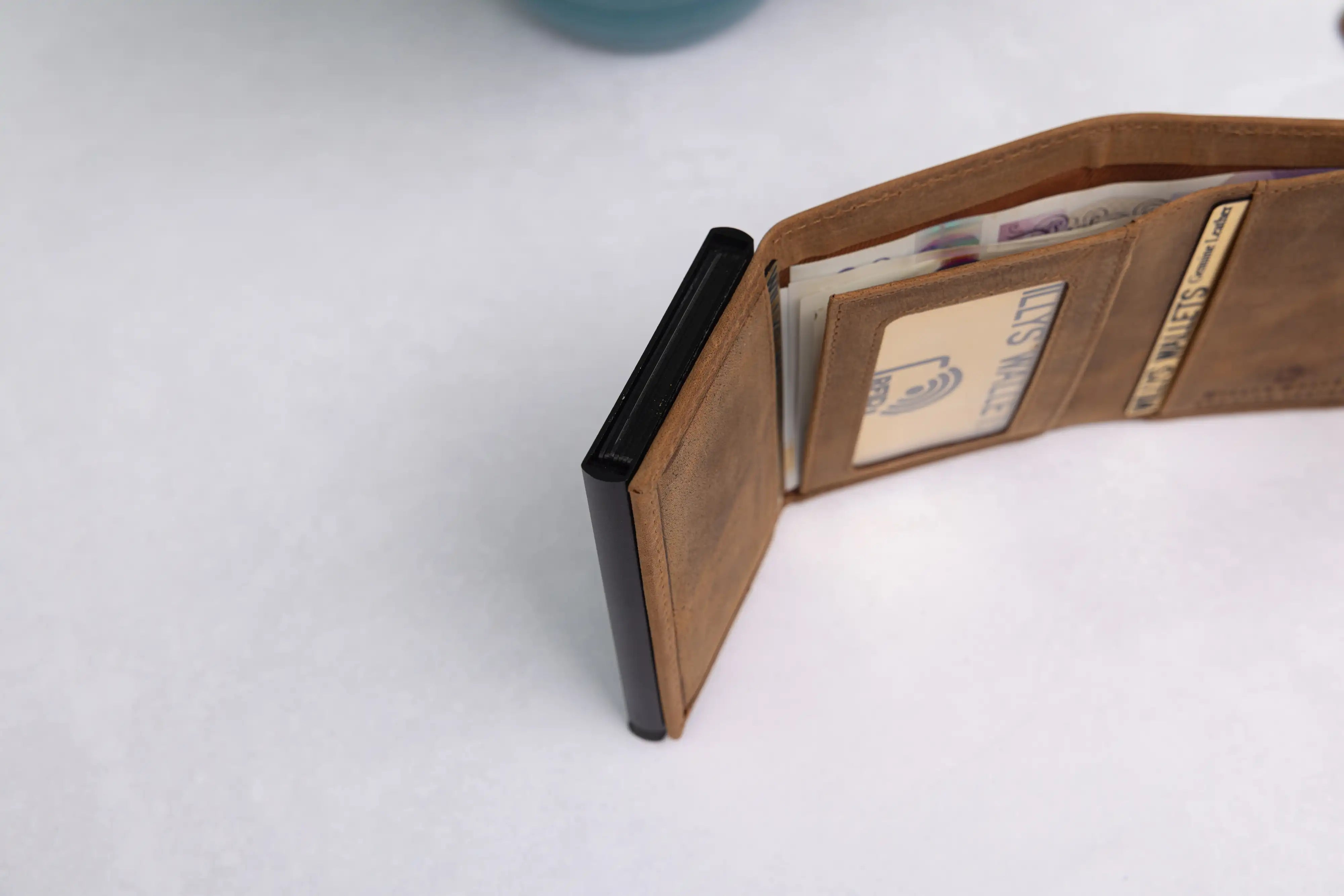 Personalised 6-Card Cognac Pop-Up Wallet – RFID Secure, Compact & Stylish