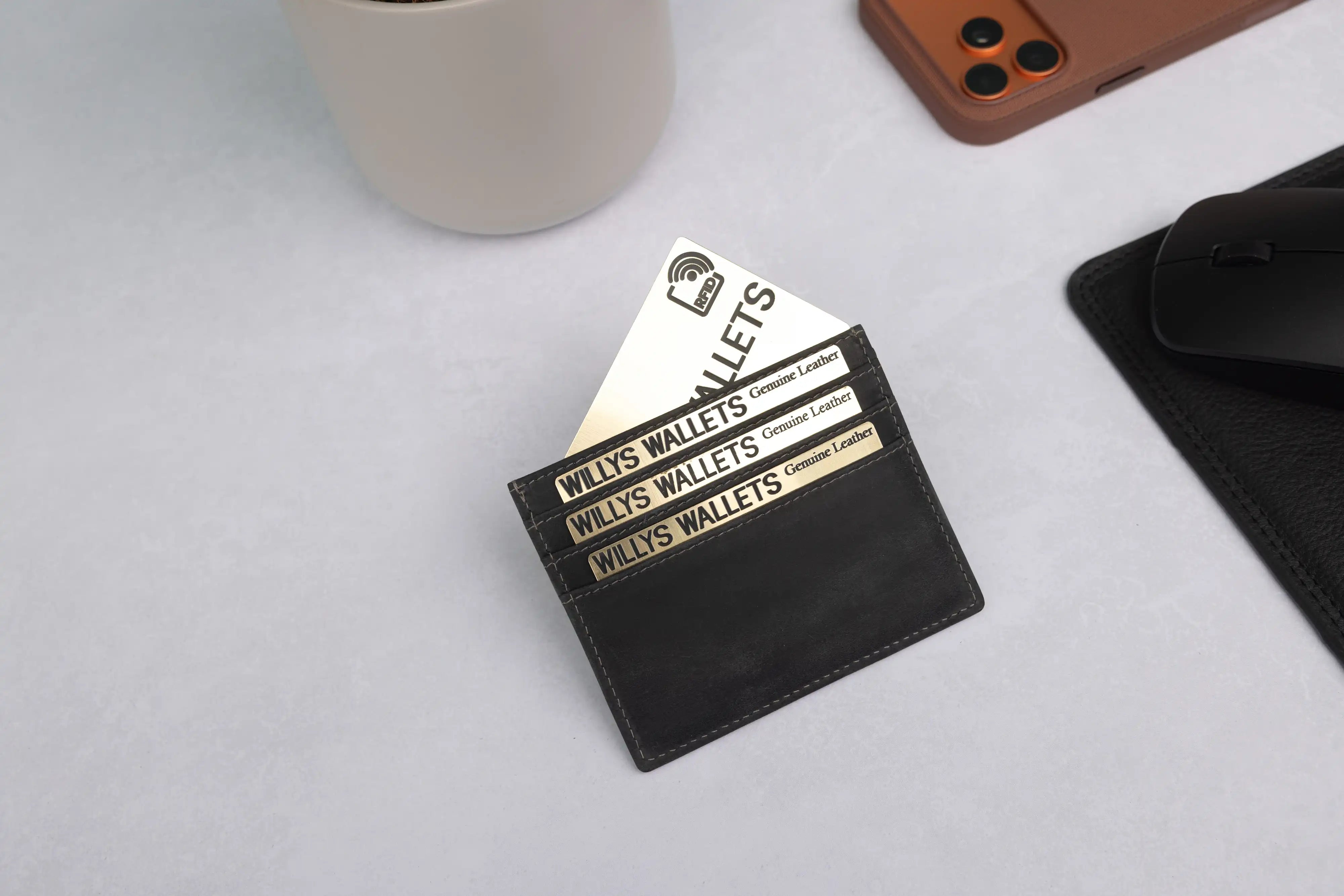 Personalised Black Hunter Leather Card Holder – RFID Slim Wallet