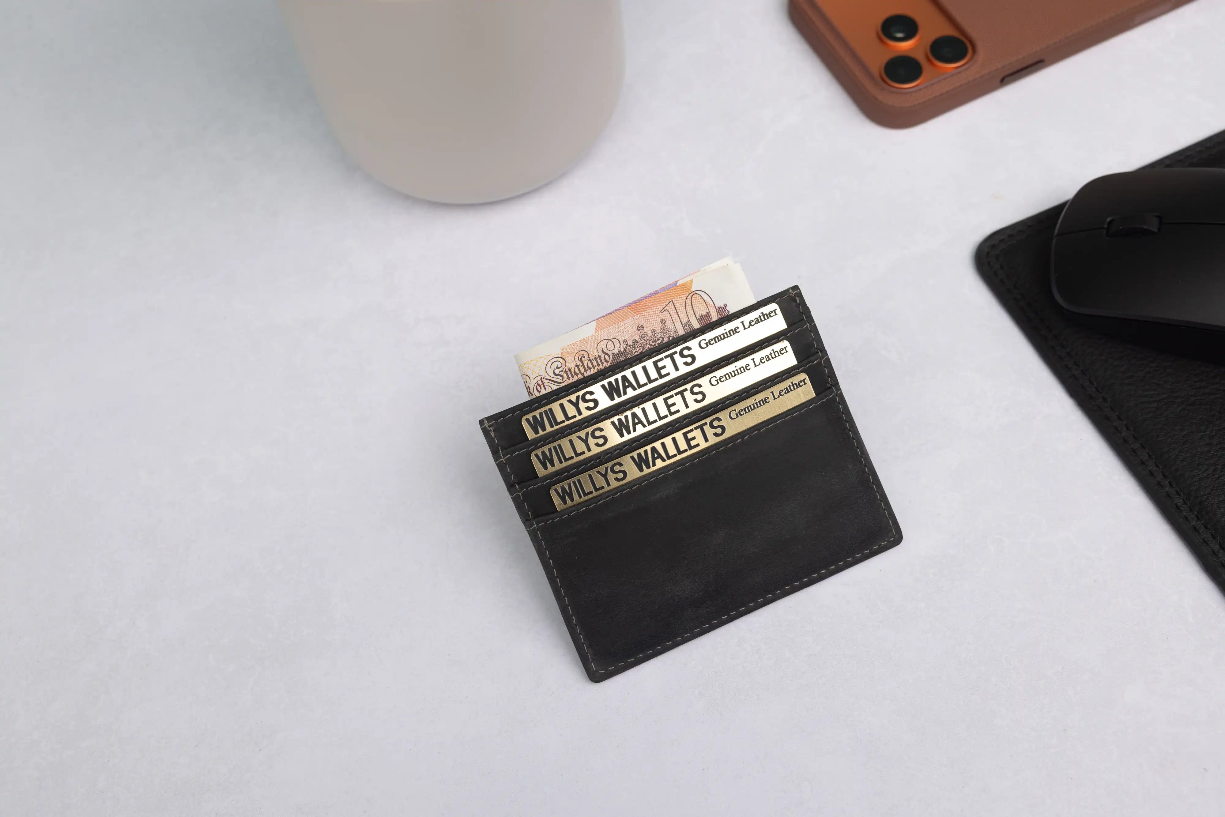 Personalised Black Hunter Leather Card Holder – RFID Slim Wallet