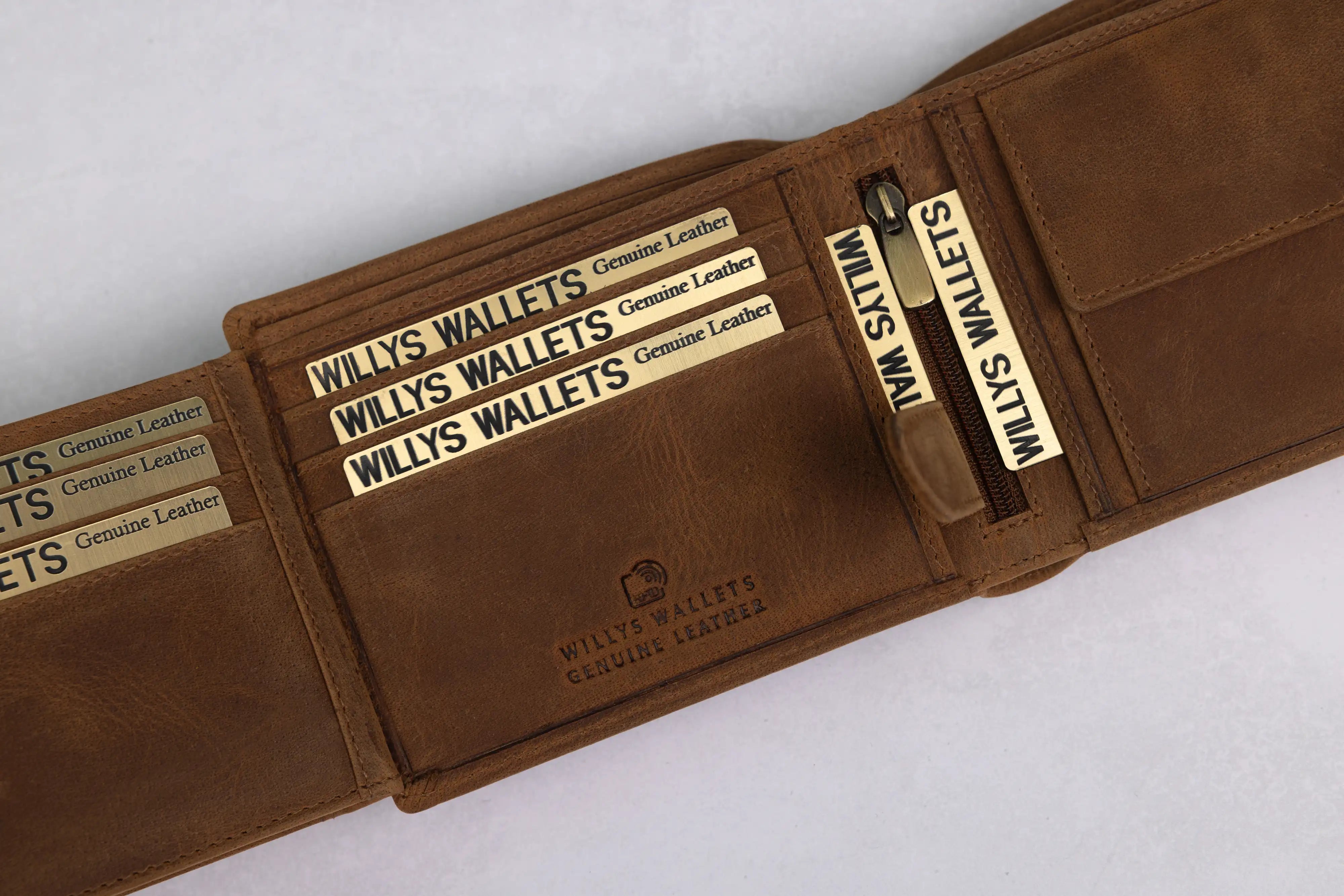 Personalised High-Capacity Rustic Brown Hunter Leather Wallet – Bifold RFID Wallet for Men