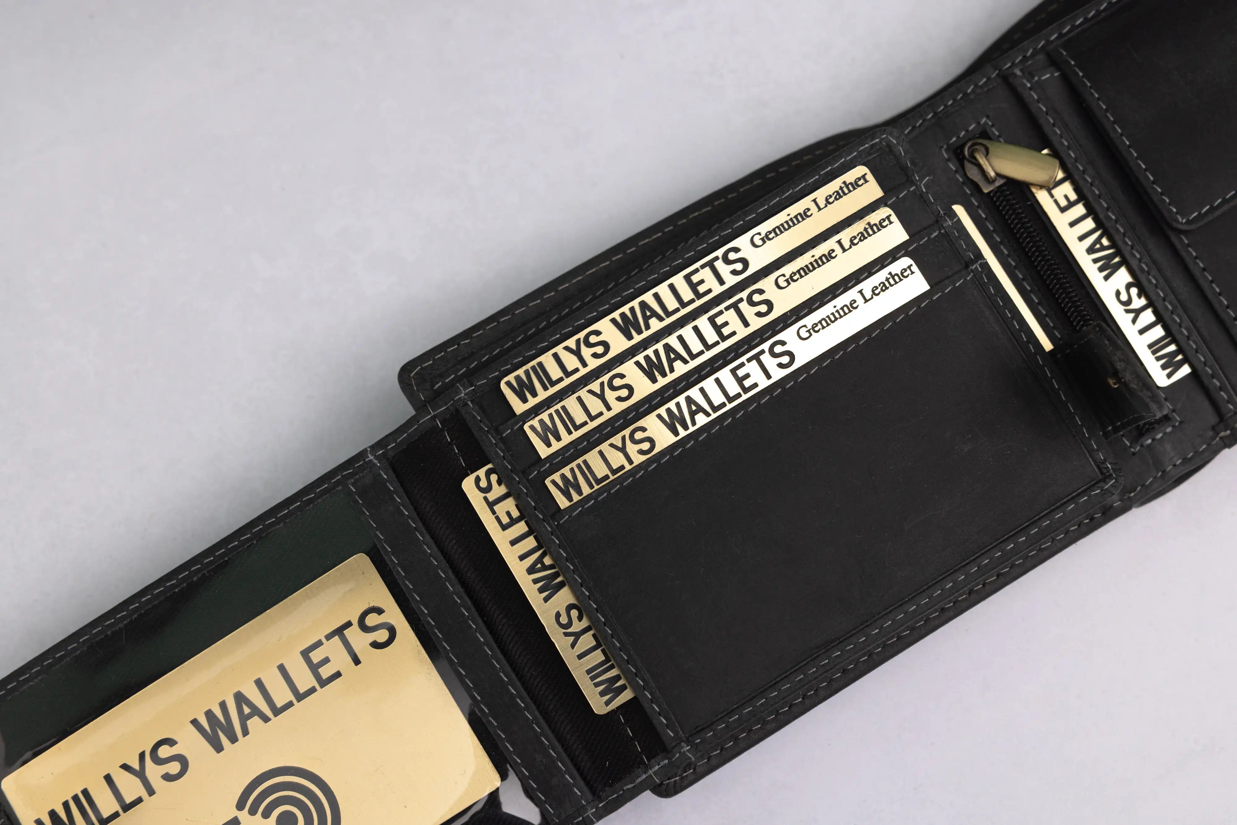 Personalised High-Capacity Black Hunter Leather Wallet – Bifold RFID Wallet for Men